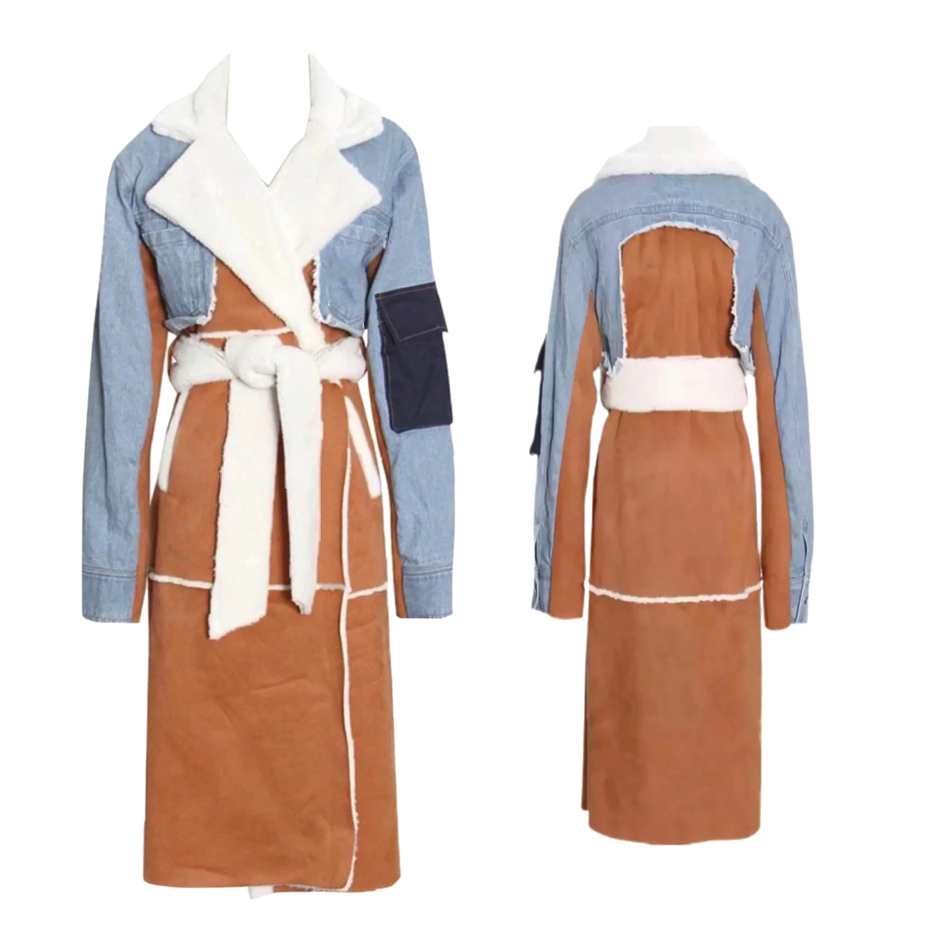 Denim Shearling Trench Coat (see other colors)