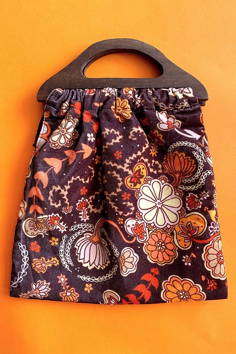 Devon Velvet Brown Floral Handbag - SSA524