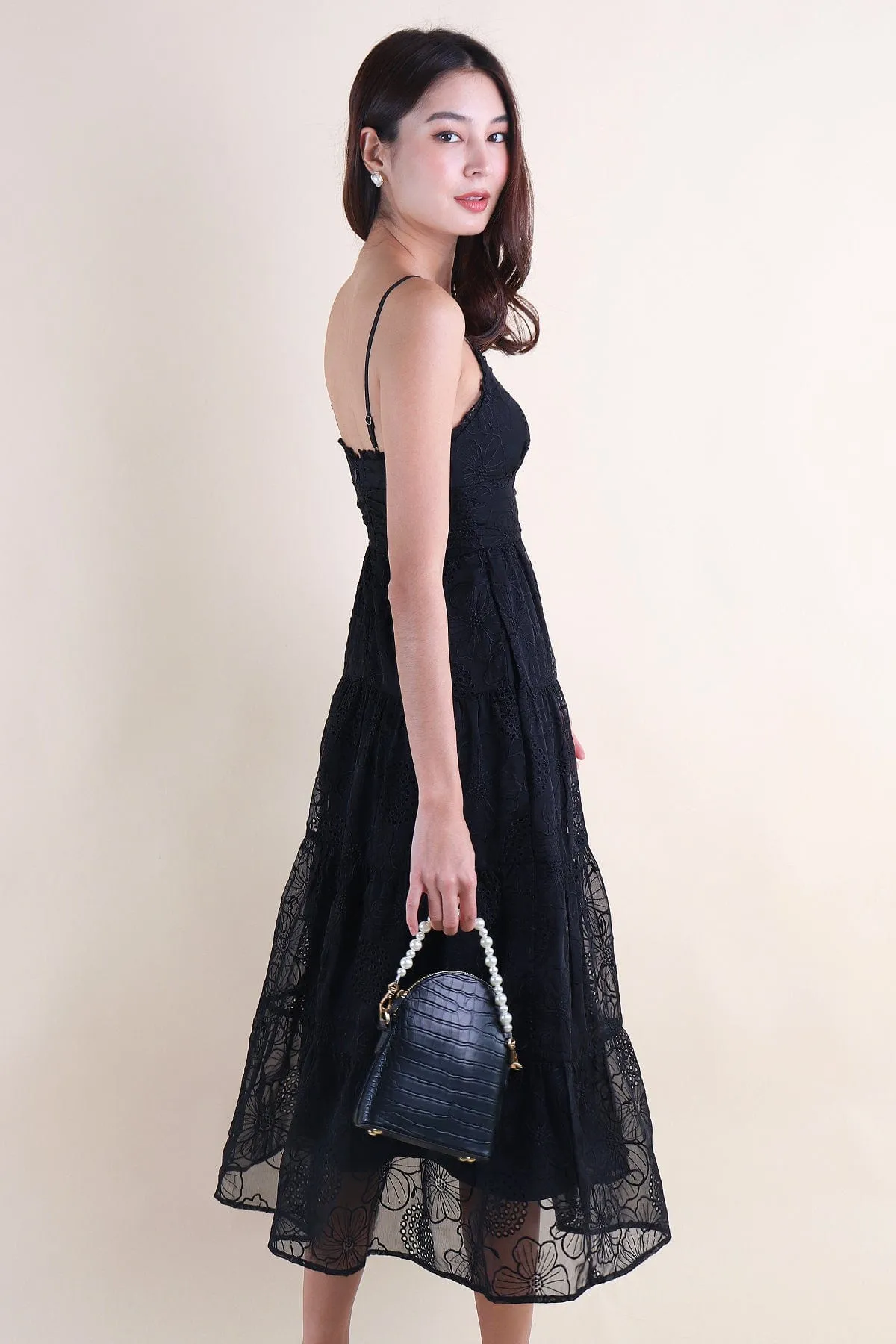 DREAM EMBOSSED MAXI DRESS IN BLACK