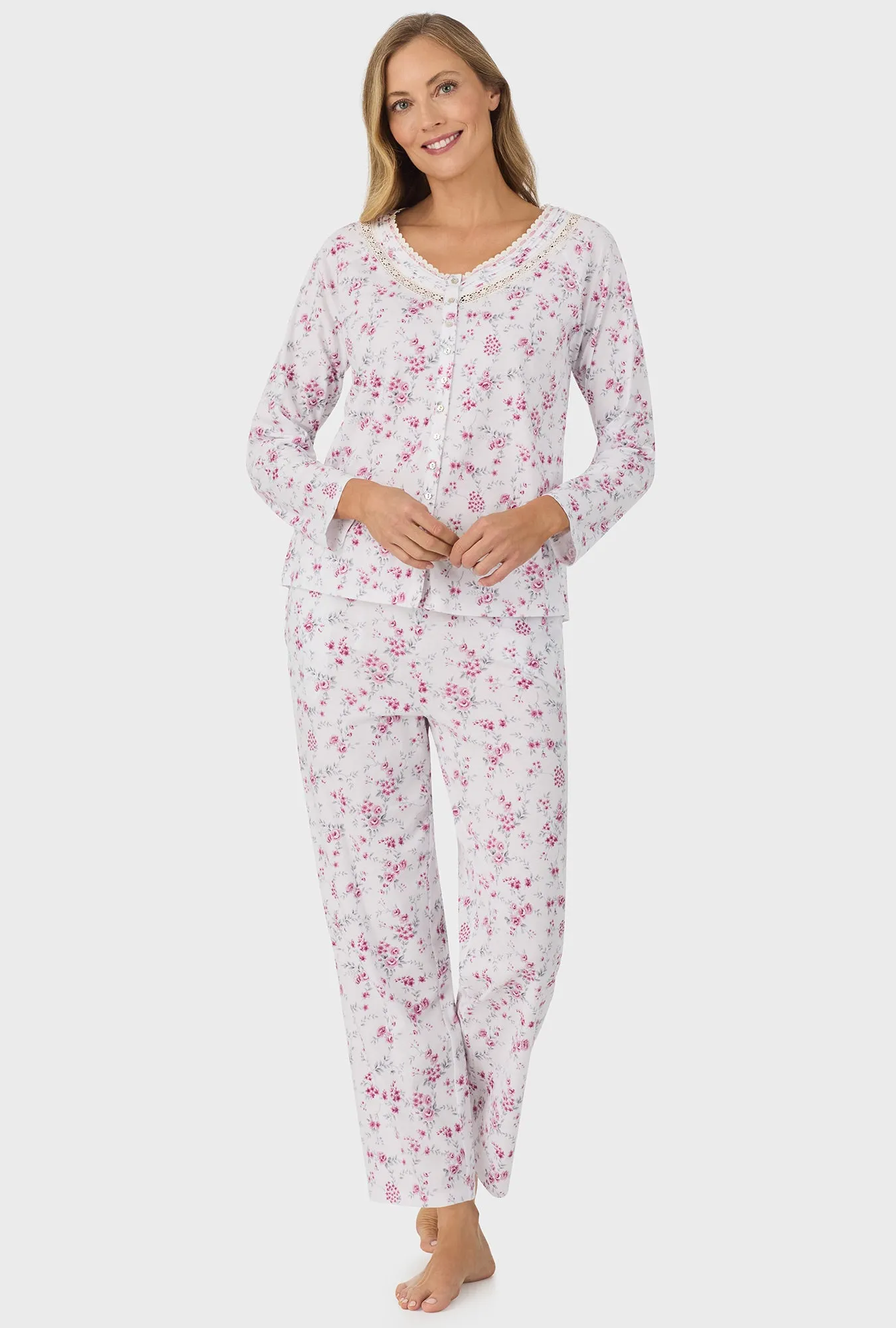 Dusty Pink Floral Long Sleeve Long Pant PJ Set