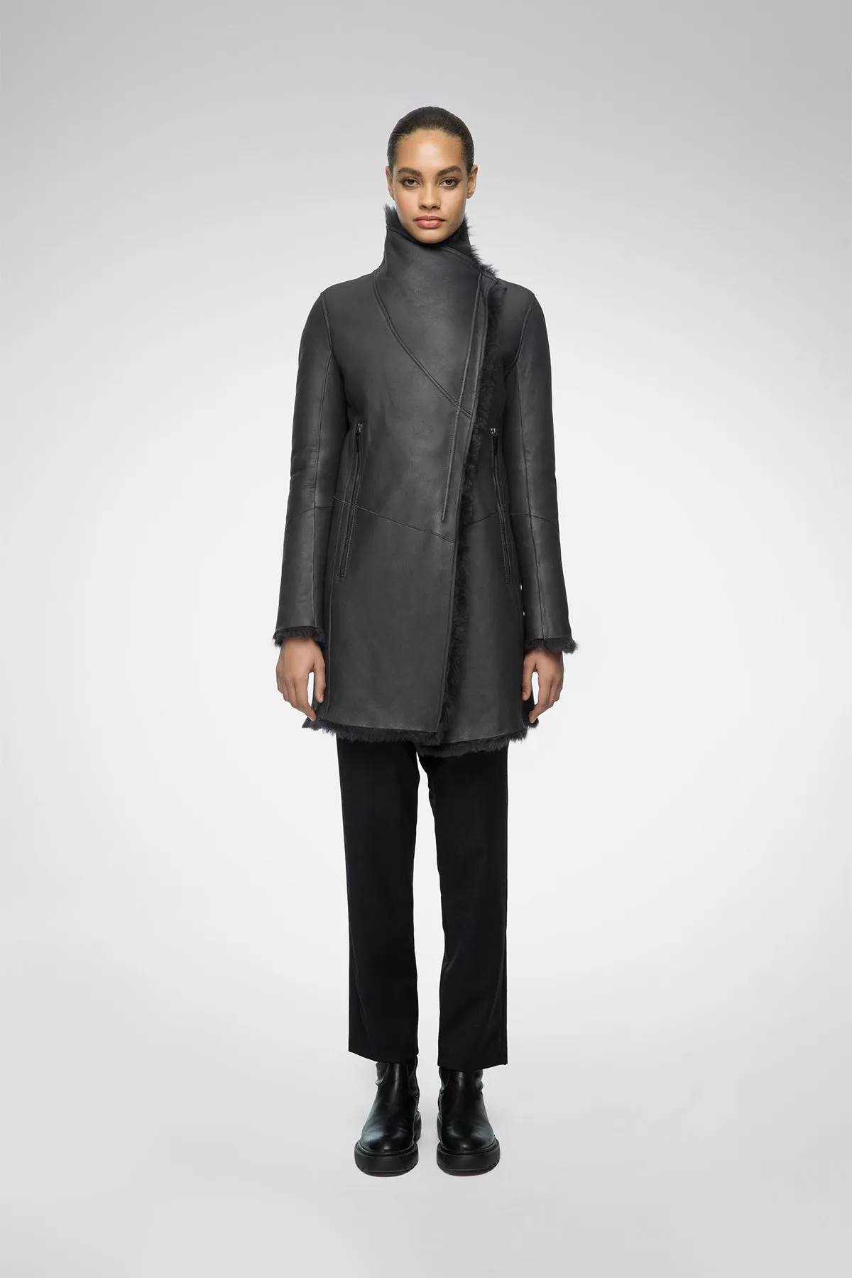 Elena - Anthracite Shearling Coat