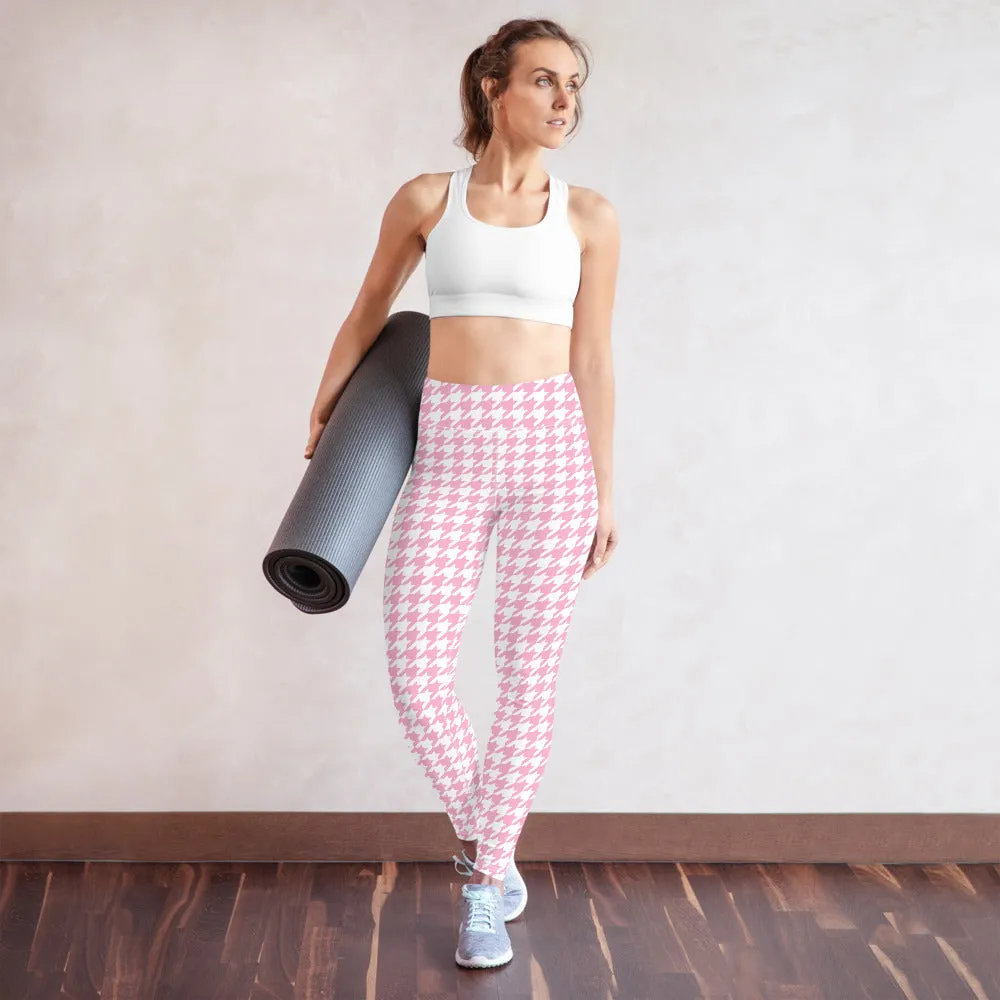 ELEVATED ESSENTIALS, BOOTY BOOSTING HIGH WAISTBAND LEGGING PINK WHITE HOUNDSTOOTH