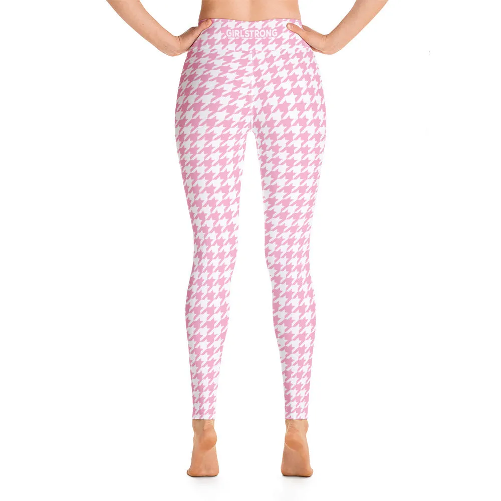 ELEVATED ESSENTIALS, BOOTY BOOSTING HIGH WAISTBAND LEGGING PINK WHITE HOUNDSTOOTH