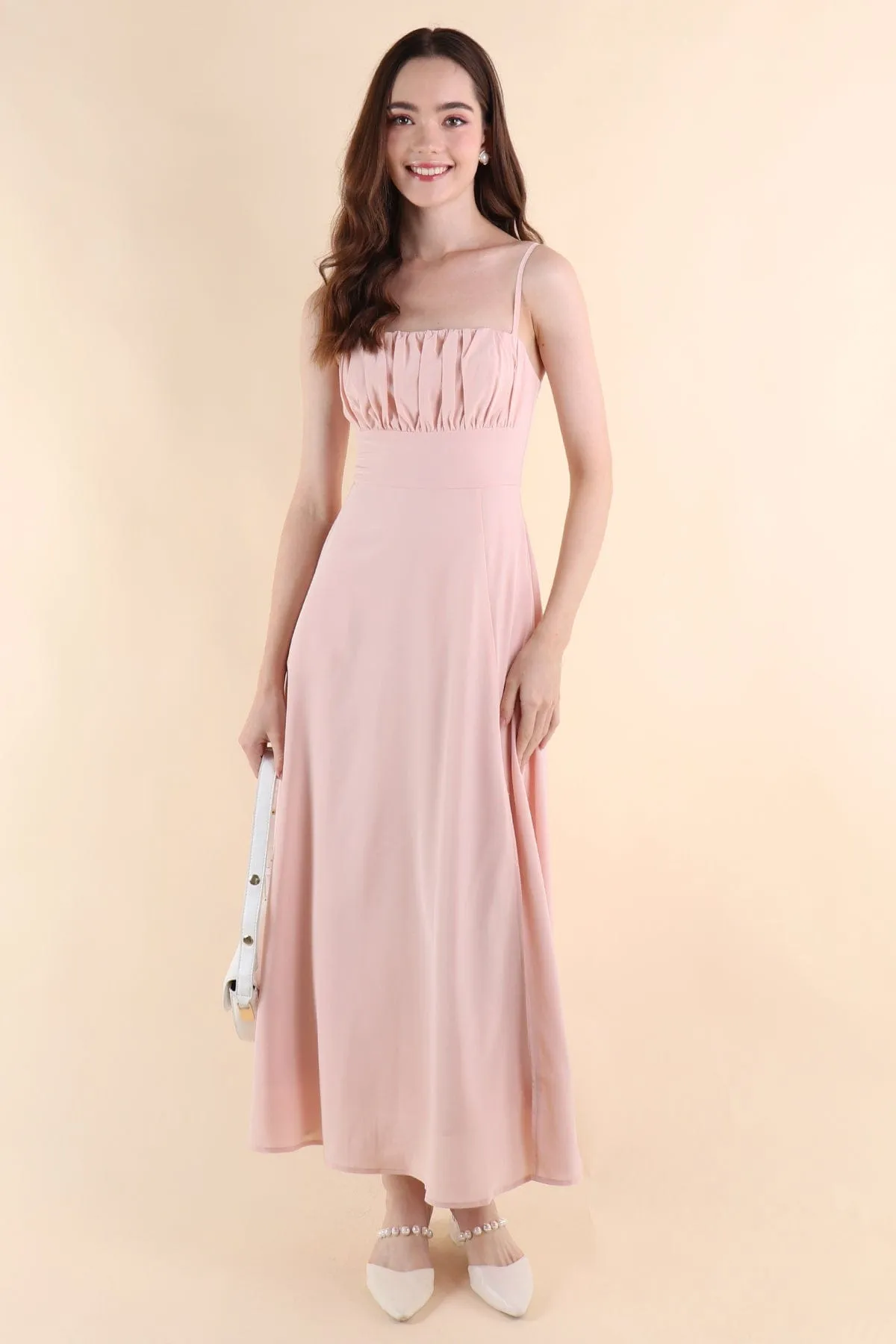 EVELIA RUCHED MAXI DRESS IN PINK