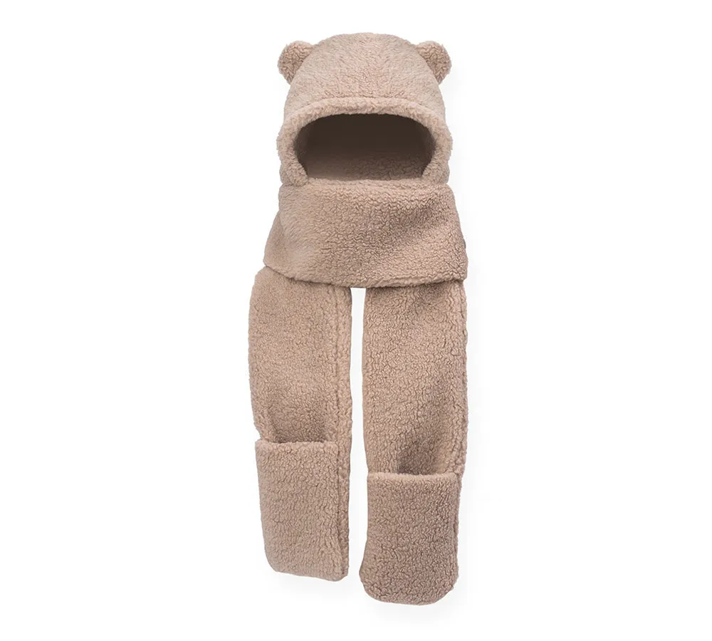 EVERAU® Hat Scarf and Gloves 3 In 1 Cute Bear Plush Hat