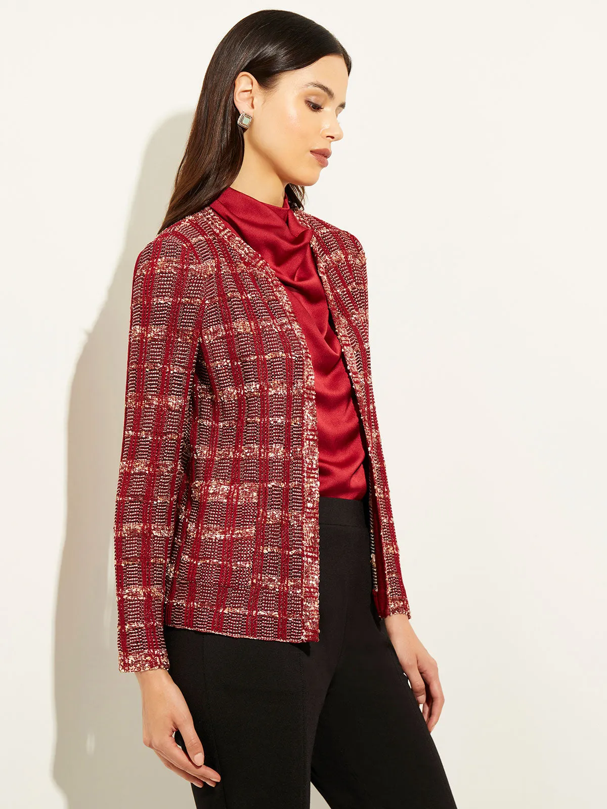 Eyelash Tweed Plaid Knit Jacket