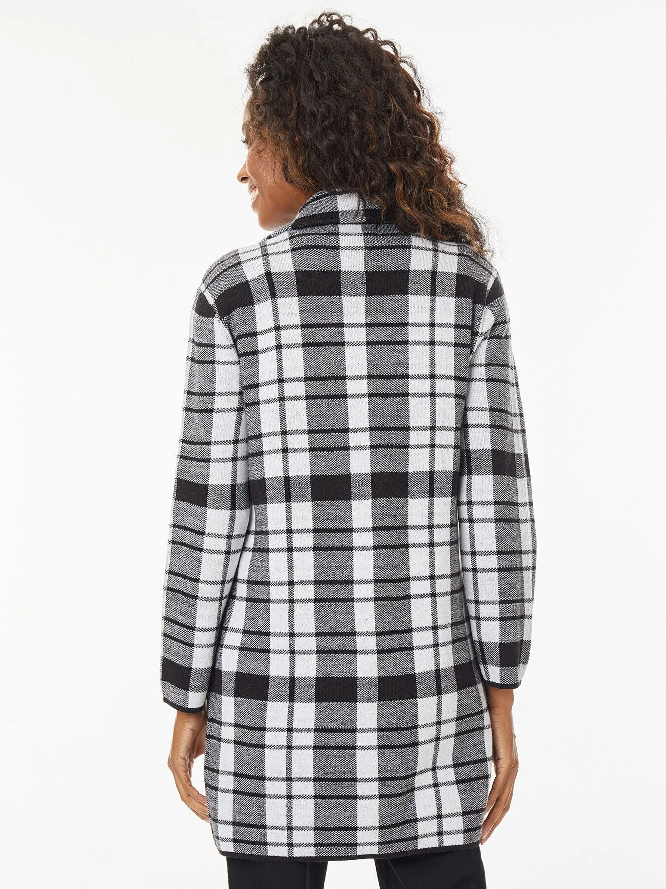 Faux Double Breasted Plaid Cardigan Coat