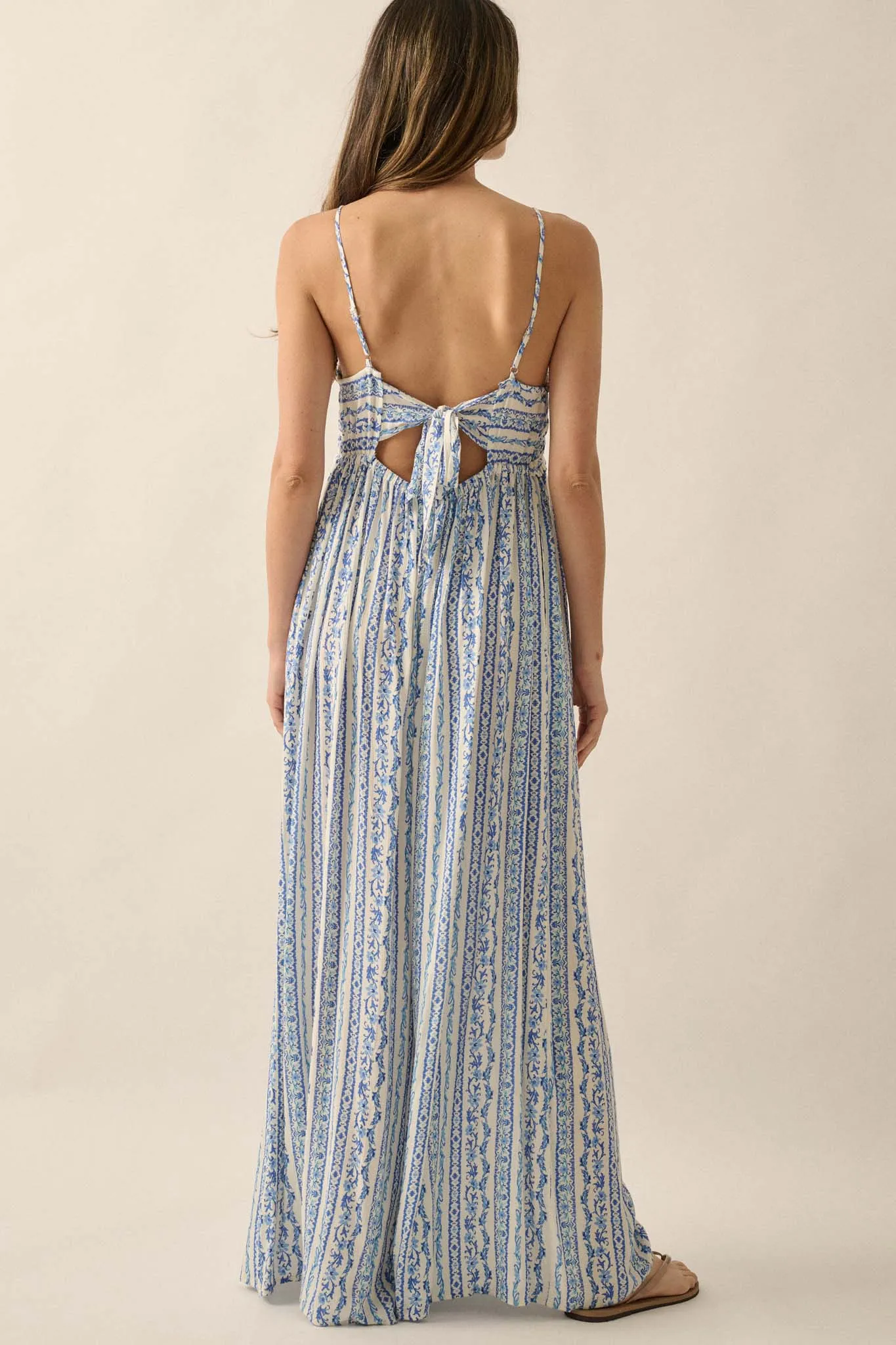 Field and Flower Floral-Stripe Halter Jumpsuit