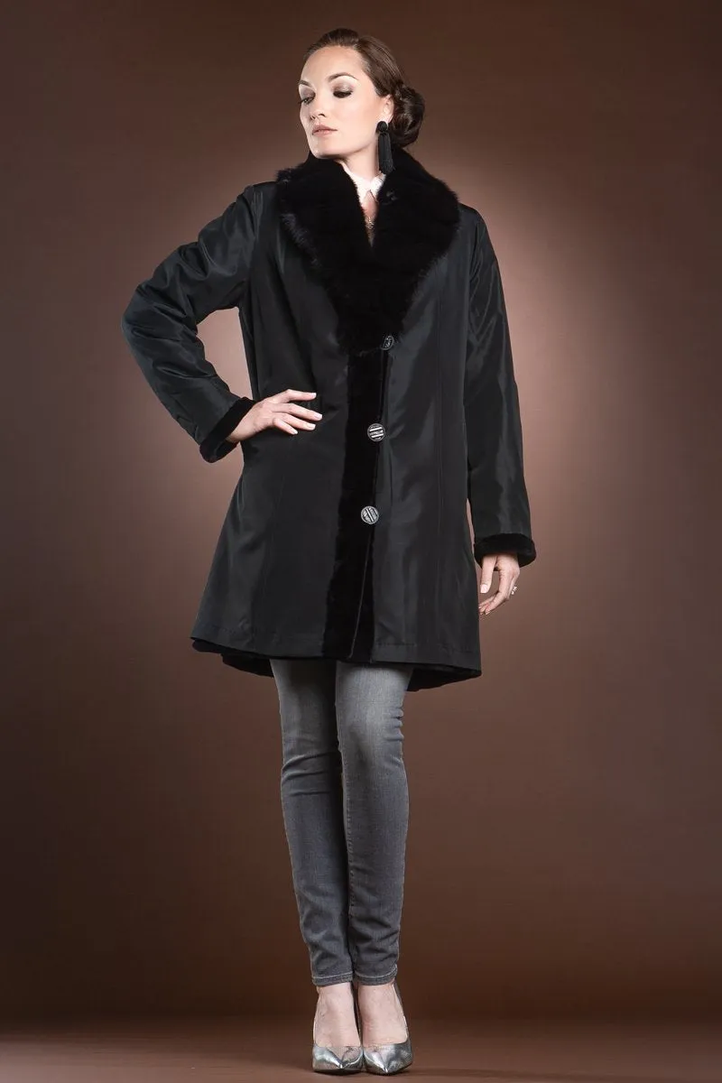 Fitted Reversible Sheared Mink and Sable Fur Coat