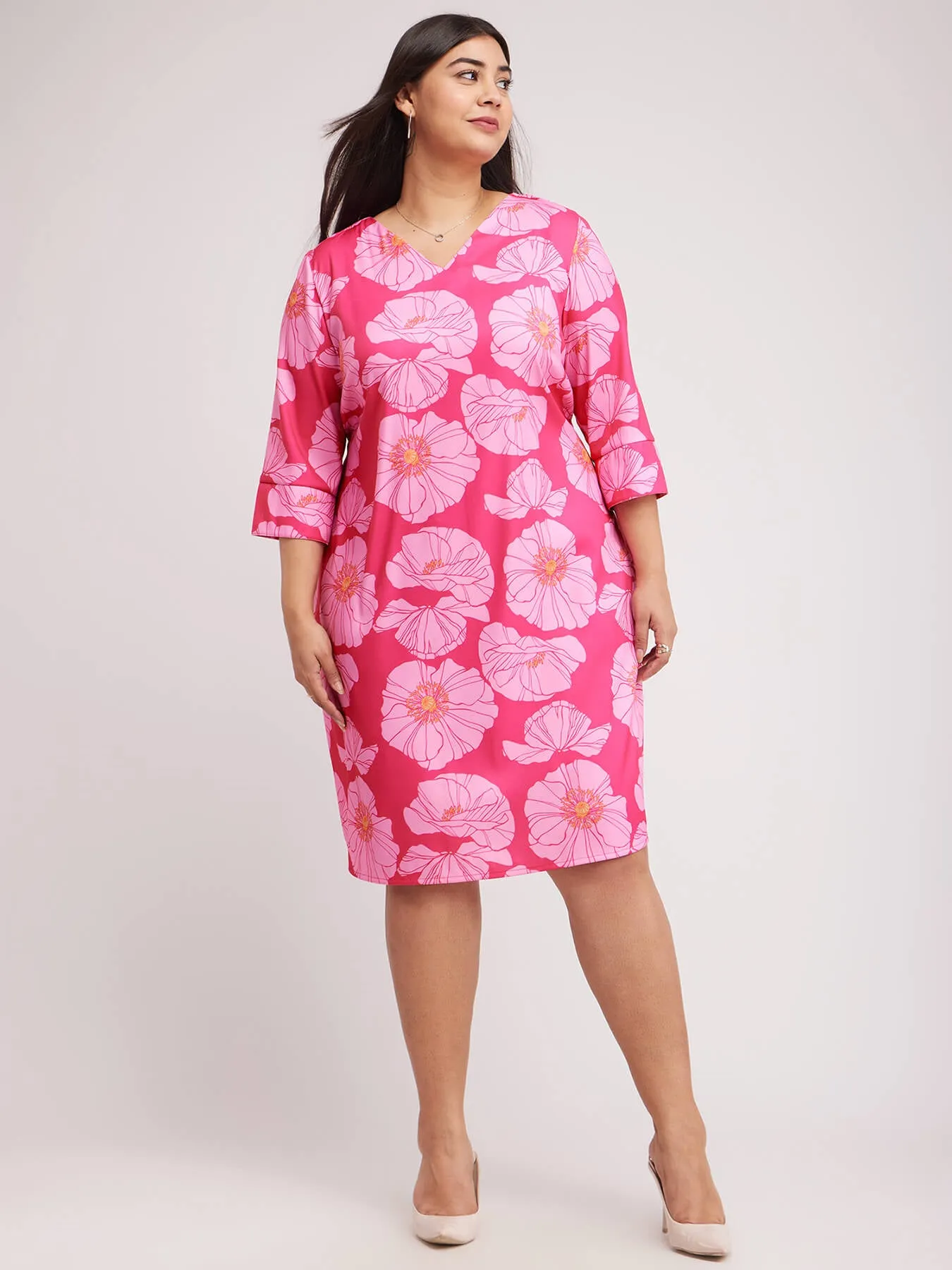 Floral Print Shift Dress - Pink