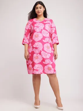 Floral Print Shift Dress - Pink