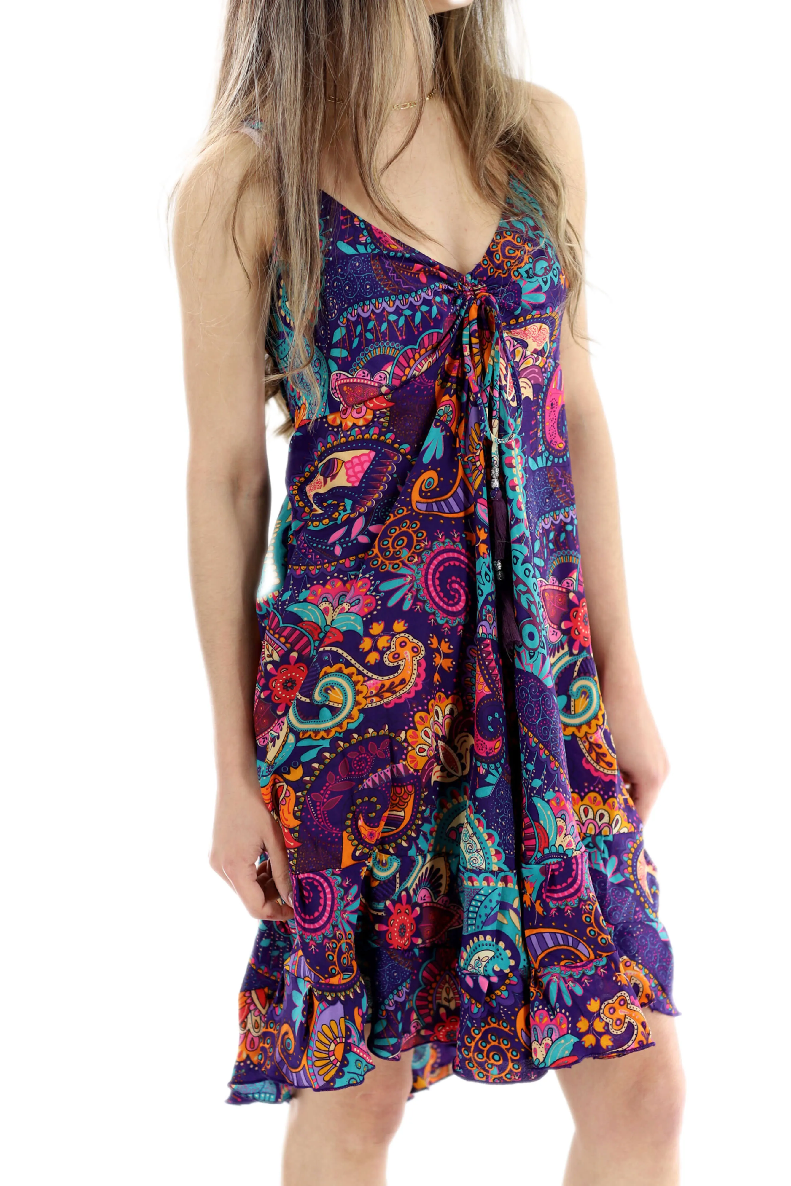 Flowy Floral "Daniela" Above knee dress in Purple Multi