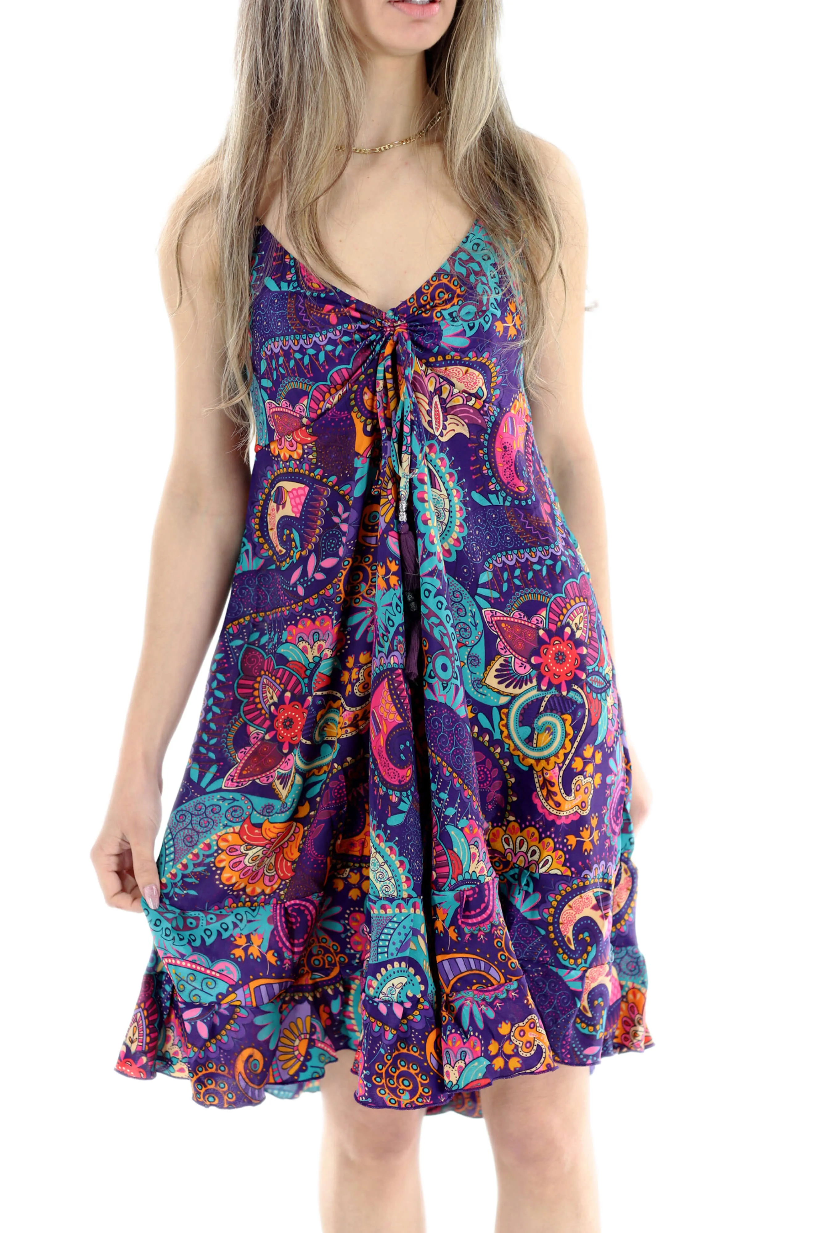 Flowy Floral "Daniela" Above knee dress in Purple Multi