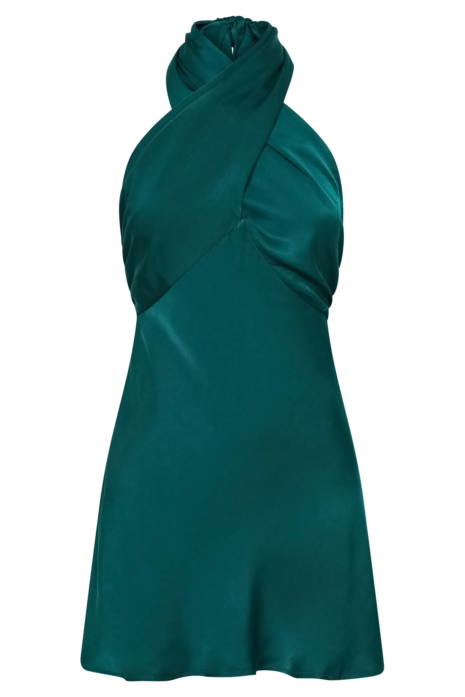 Francine Satin Halter Mini Dress - Forest Green