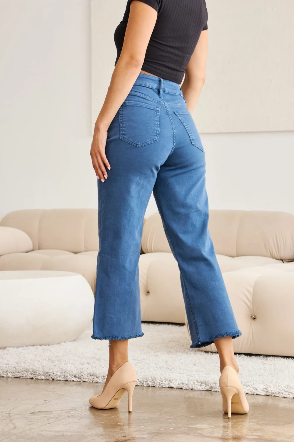 Full Size Tummy Control High Waist Raw Hem Jeans