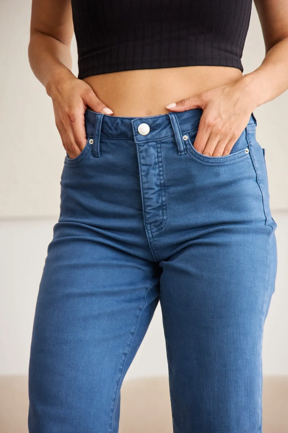 Full Size Tummy Control High Waist Raw Hem Jeans