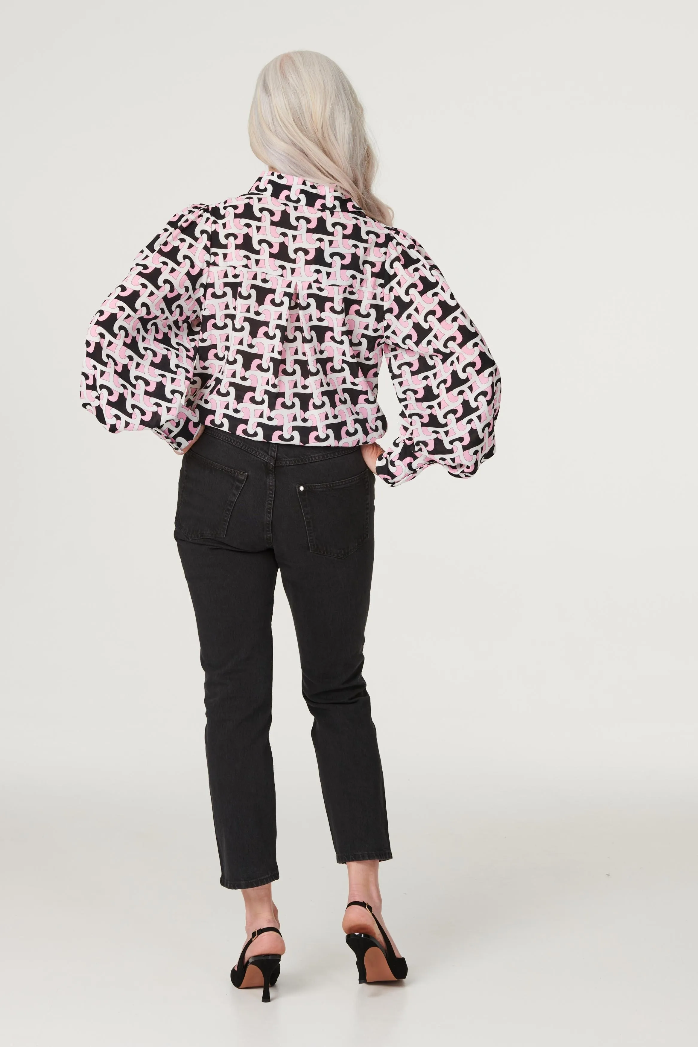 Geo Print Puff Sleeve Shirt