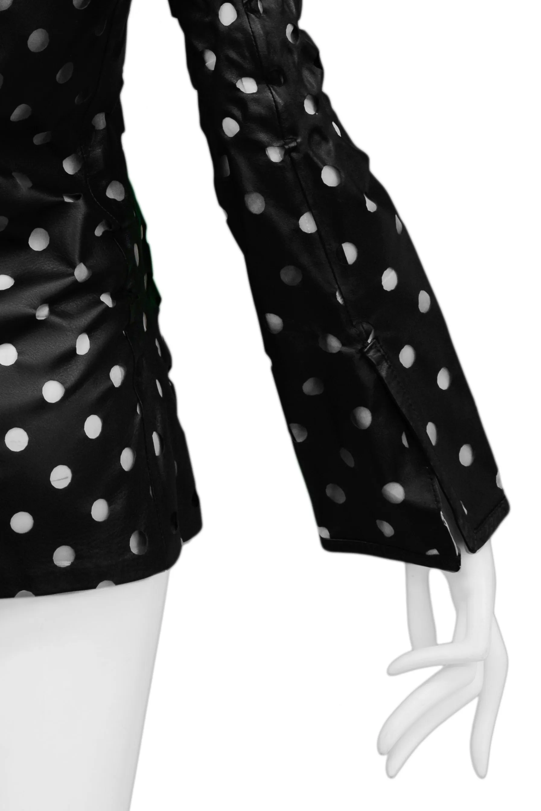 GIANFRANCO FERRE BLACK LEATHER CUT-OUT DOT JACKET