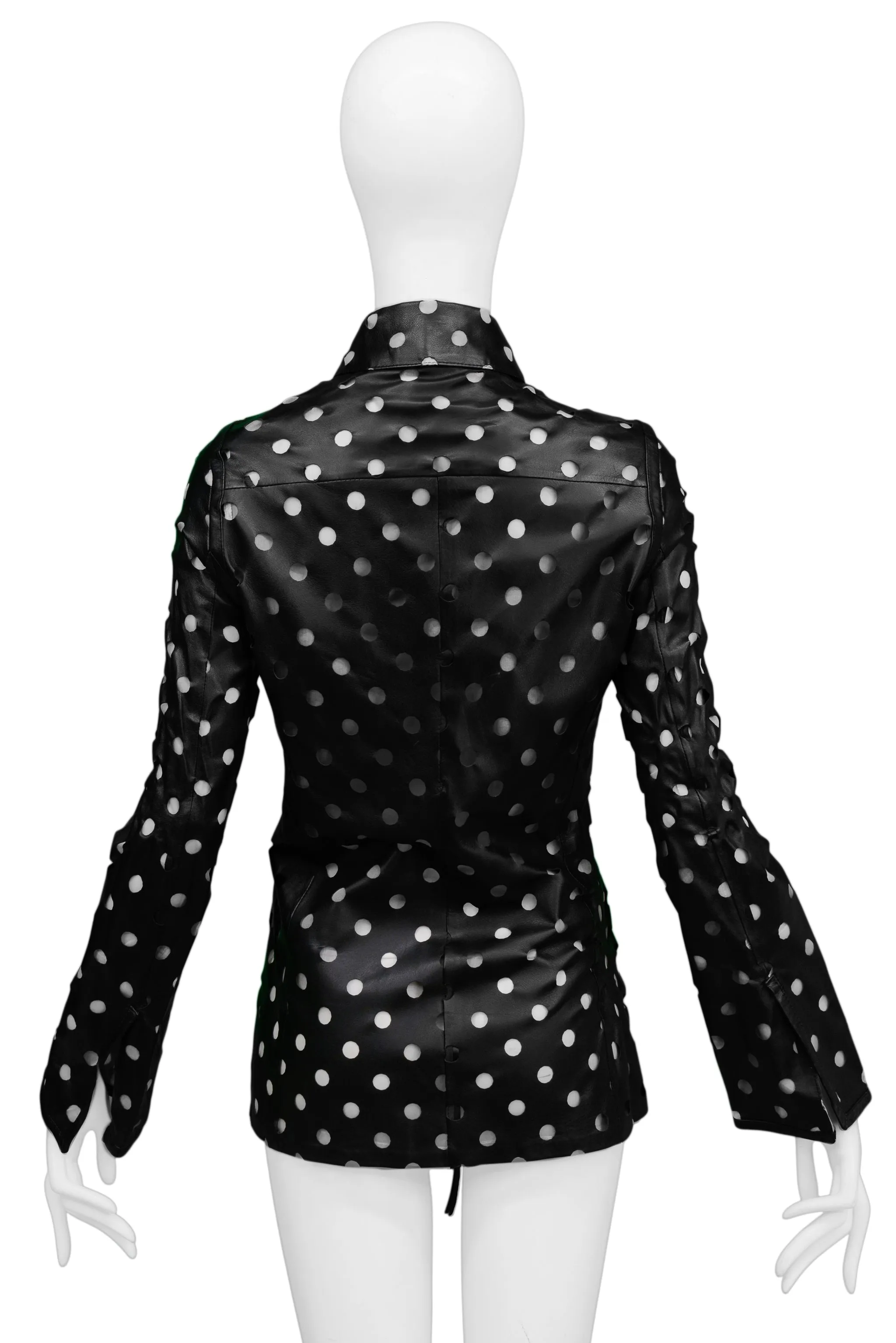 GIANFRANCO FERRE BLACK LEATHER CUT-OUT DOT JACKET