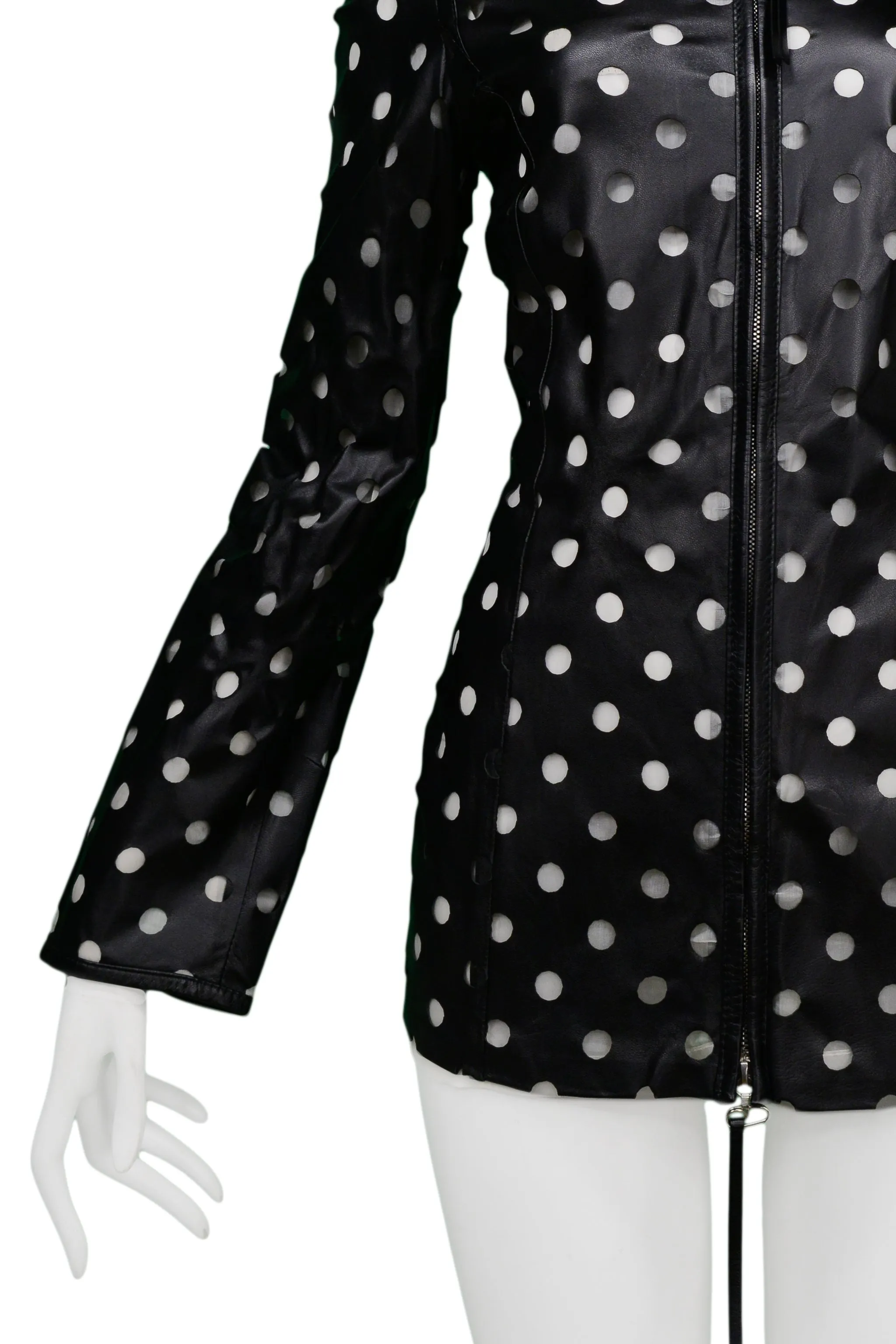 GIANFRANCO FERRE BLACK LEATHER CUT-OUT DOT JACKET