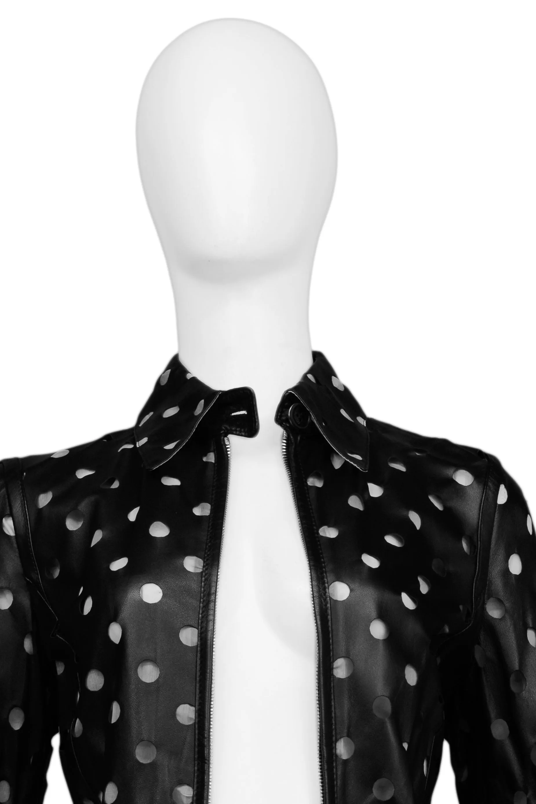 GIANFRANCO FERRE BLACK LEATHER CUT-OUT DOT JACKET