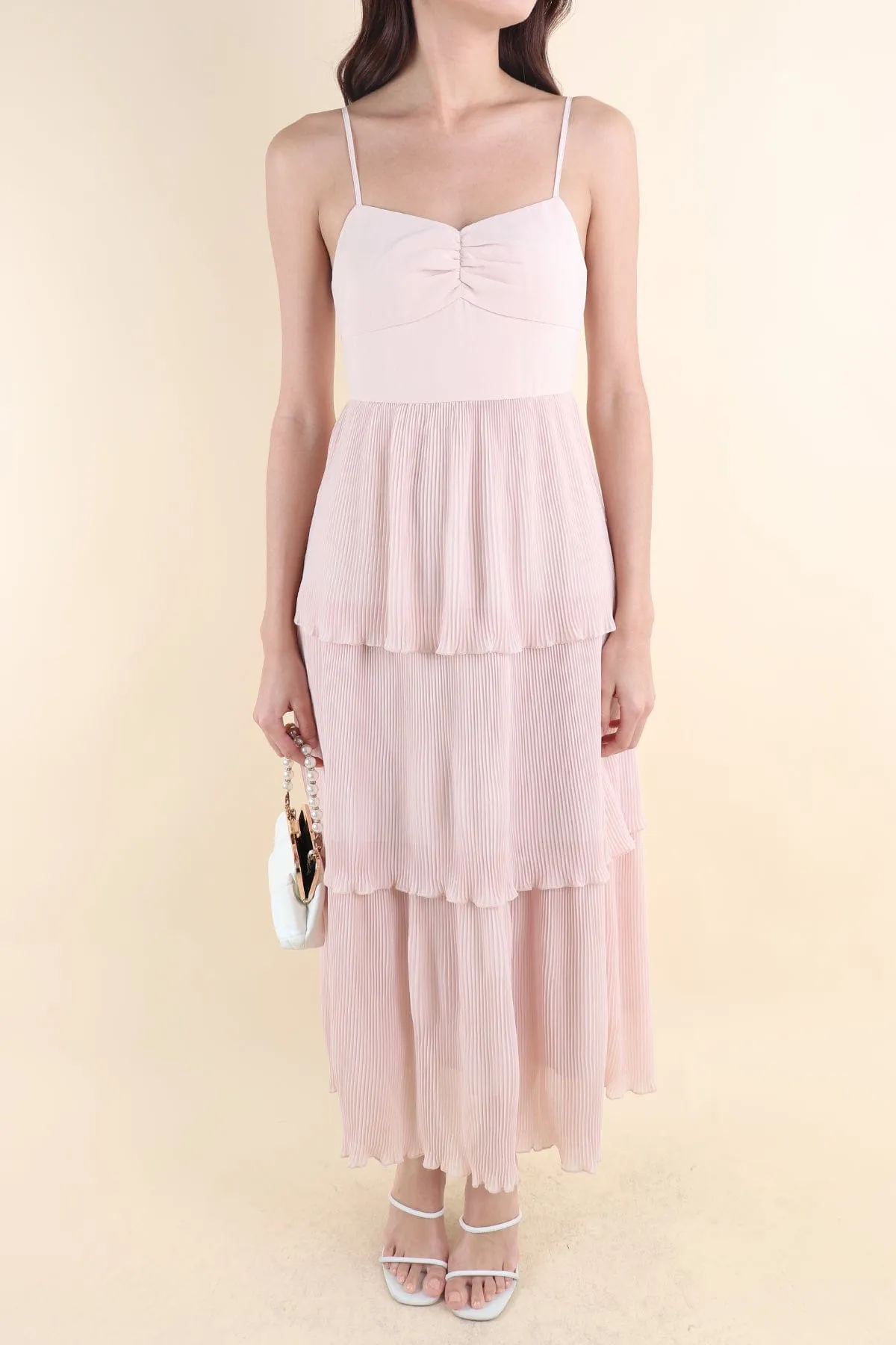 GIANNA PLEATED MAXI IN NUDE PINK