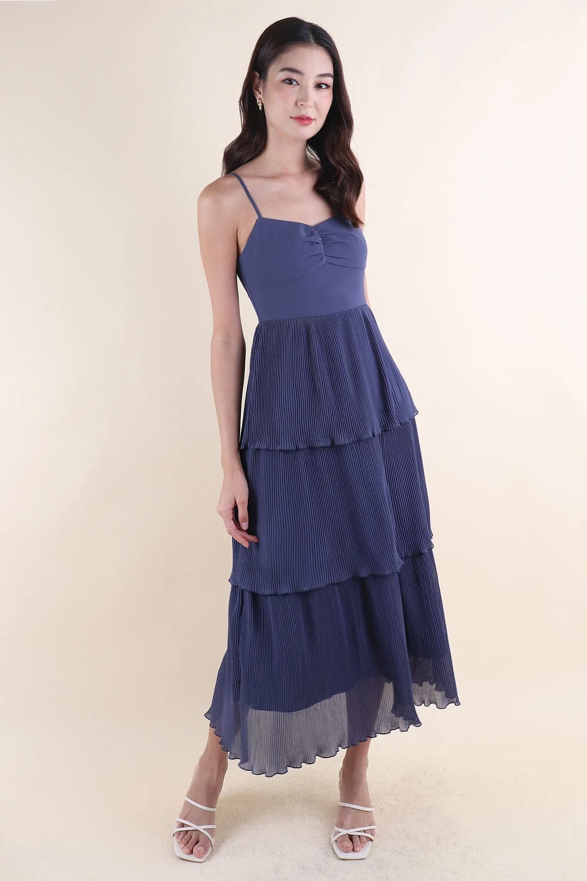 GIANNA PLEATED MAXI IN STEEL BLUE