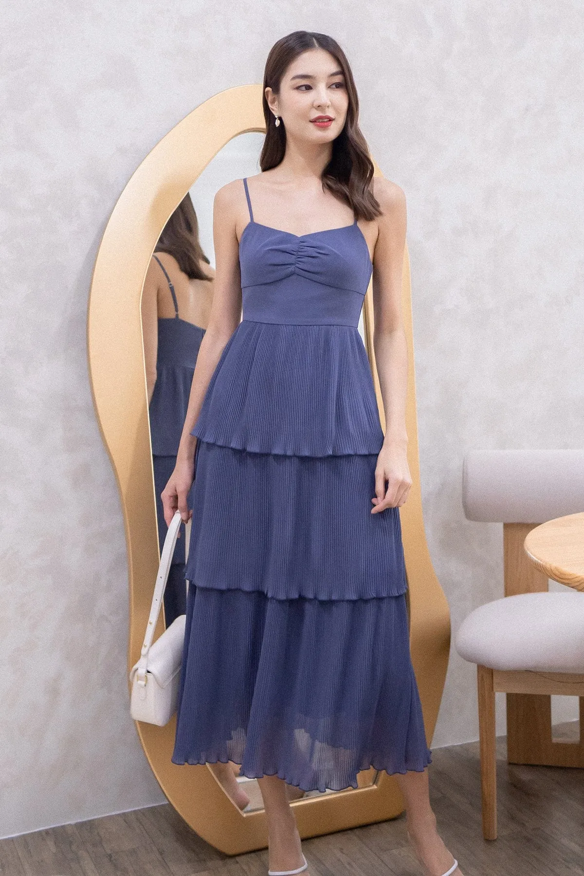 GIANNA PLEATED MAXI IN STEEL BLUE