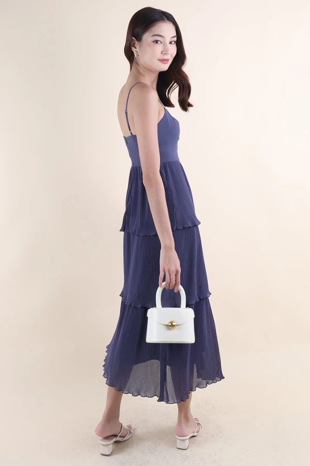 GIANNA PLEATED MAXI IN STEEL BLUE