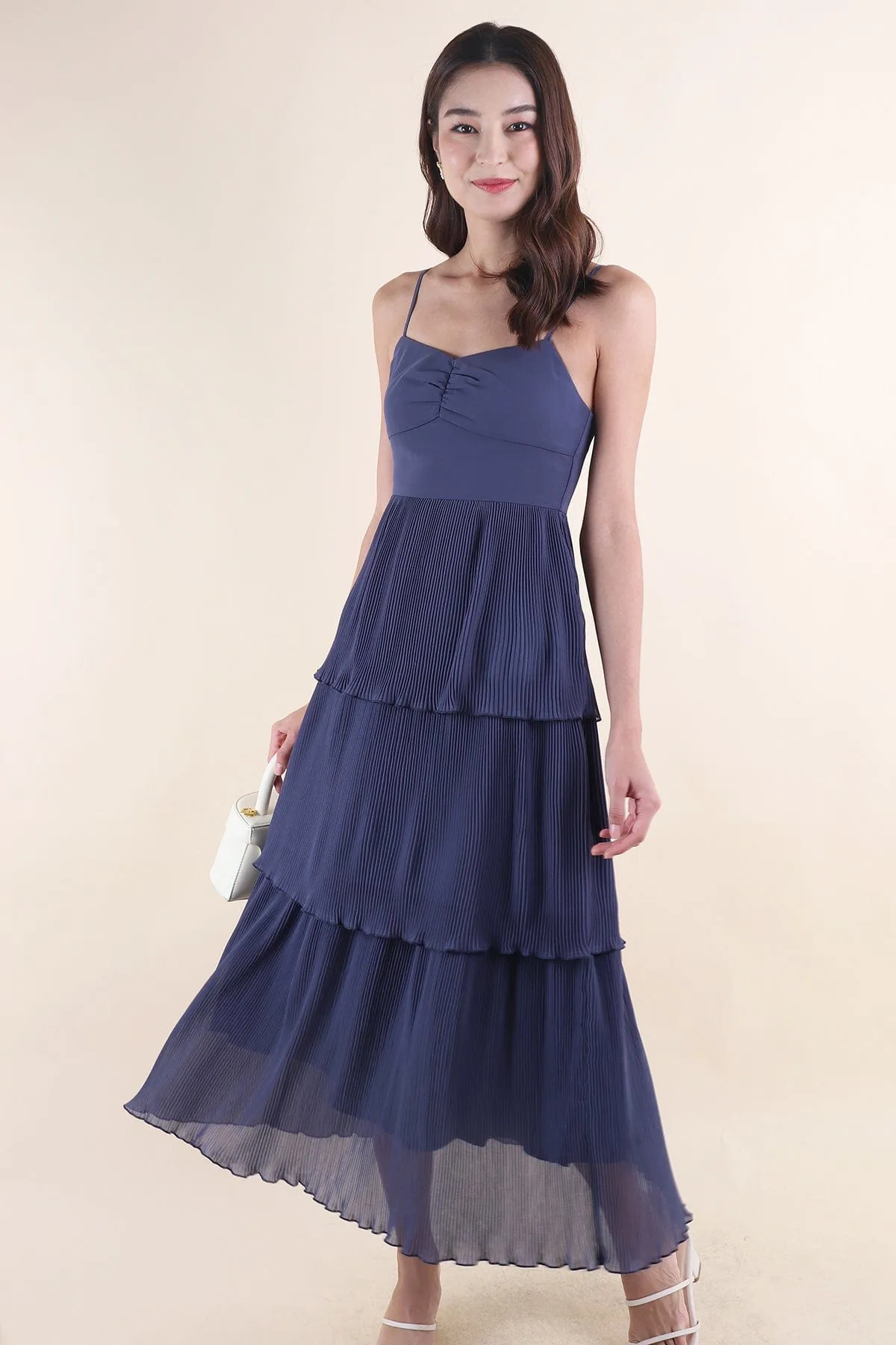 GIANNA PLEATED MAXI IN STEEL BLUE