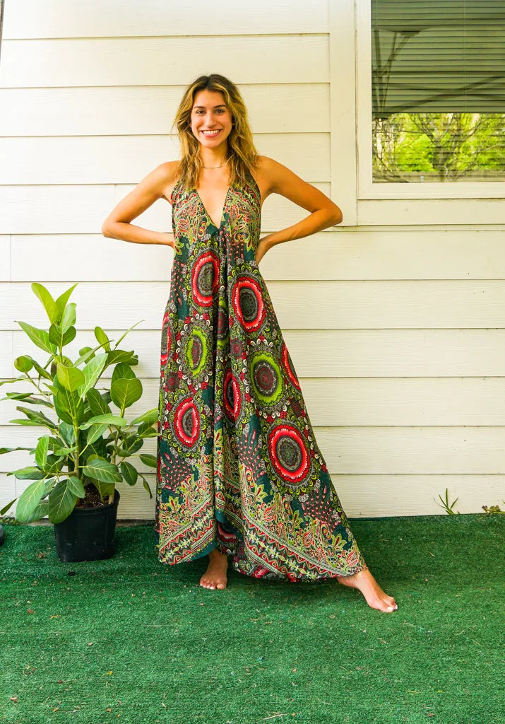 Green Love Mandala Goddess Maxi Dress