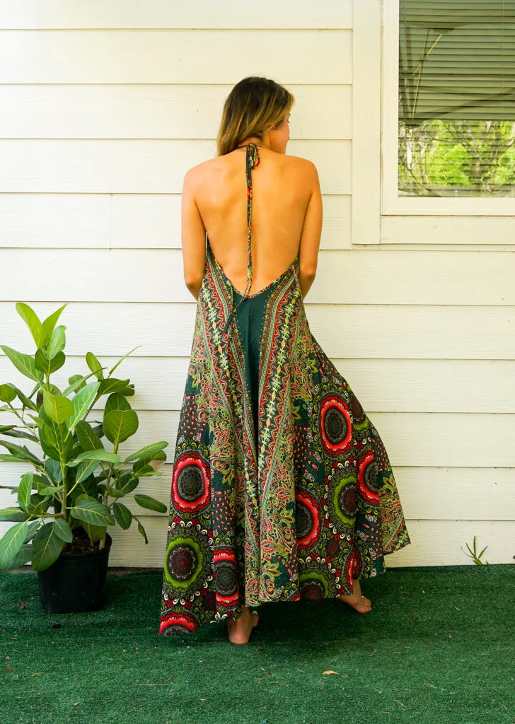 Green Love Mandala Goddess Maxi Dress