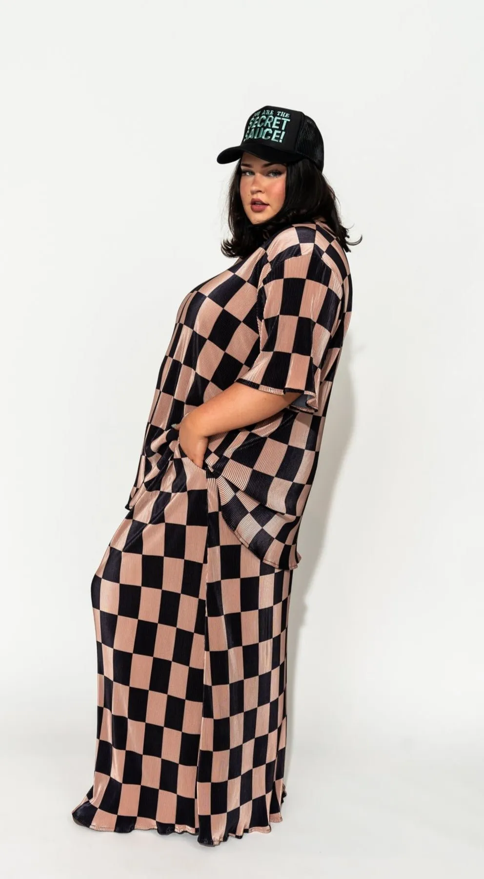 Grunge Girl Plisse Set in Black   Chai Checkerboard