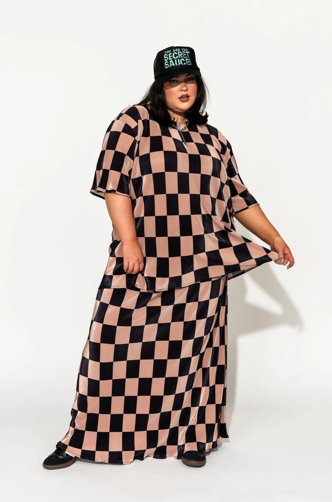 Grunge Girl Plisse Set in Black   Chai Checkerboard