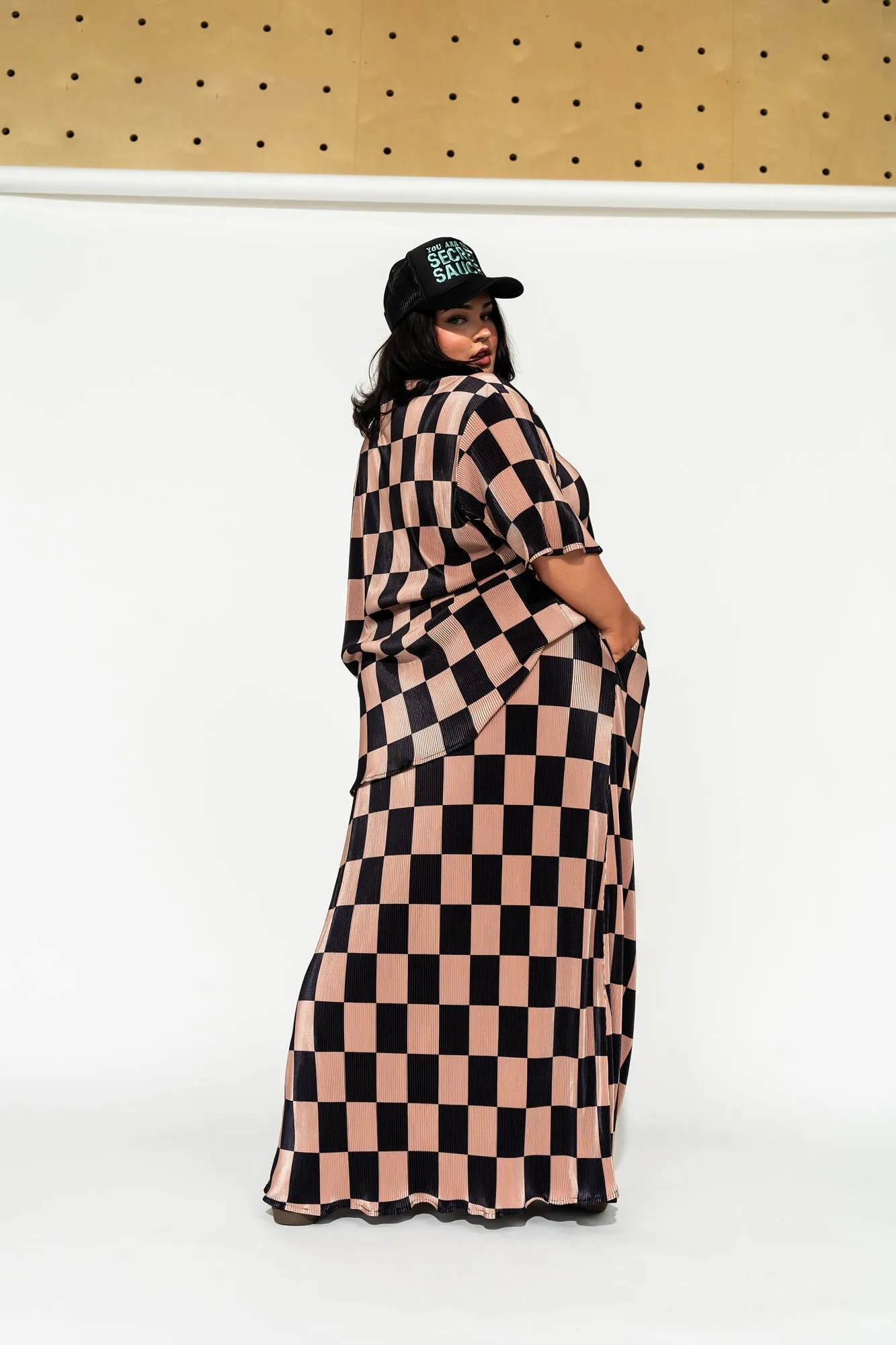 Grunge Girl Plisse Set in Black   Chai Checkerboard