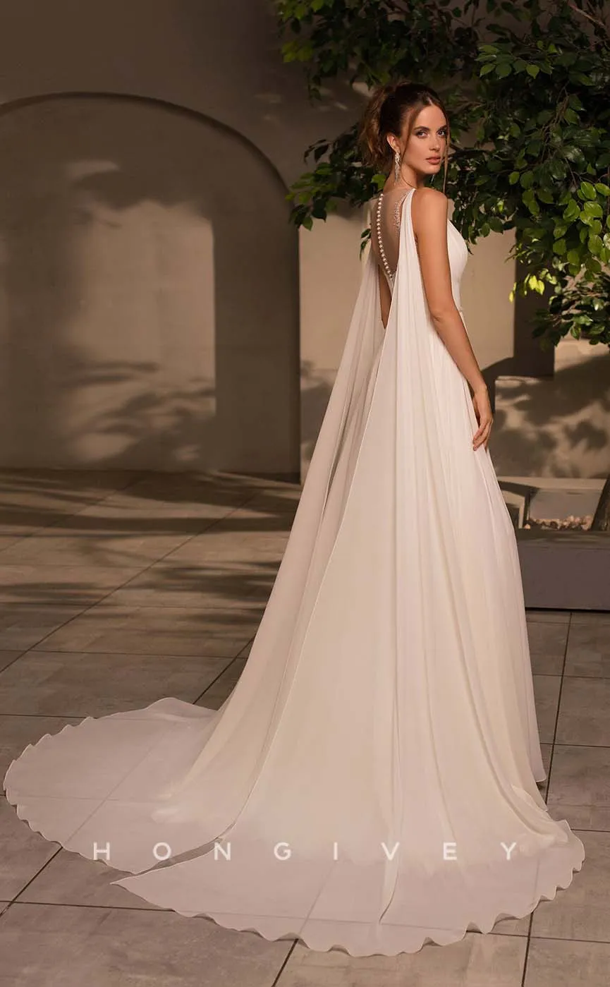 H1008 - Sexy V-Neck Spaghetti Straps Backless With Side Slit Long Beach/Bohemian Wedding Dress