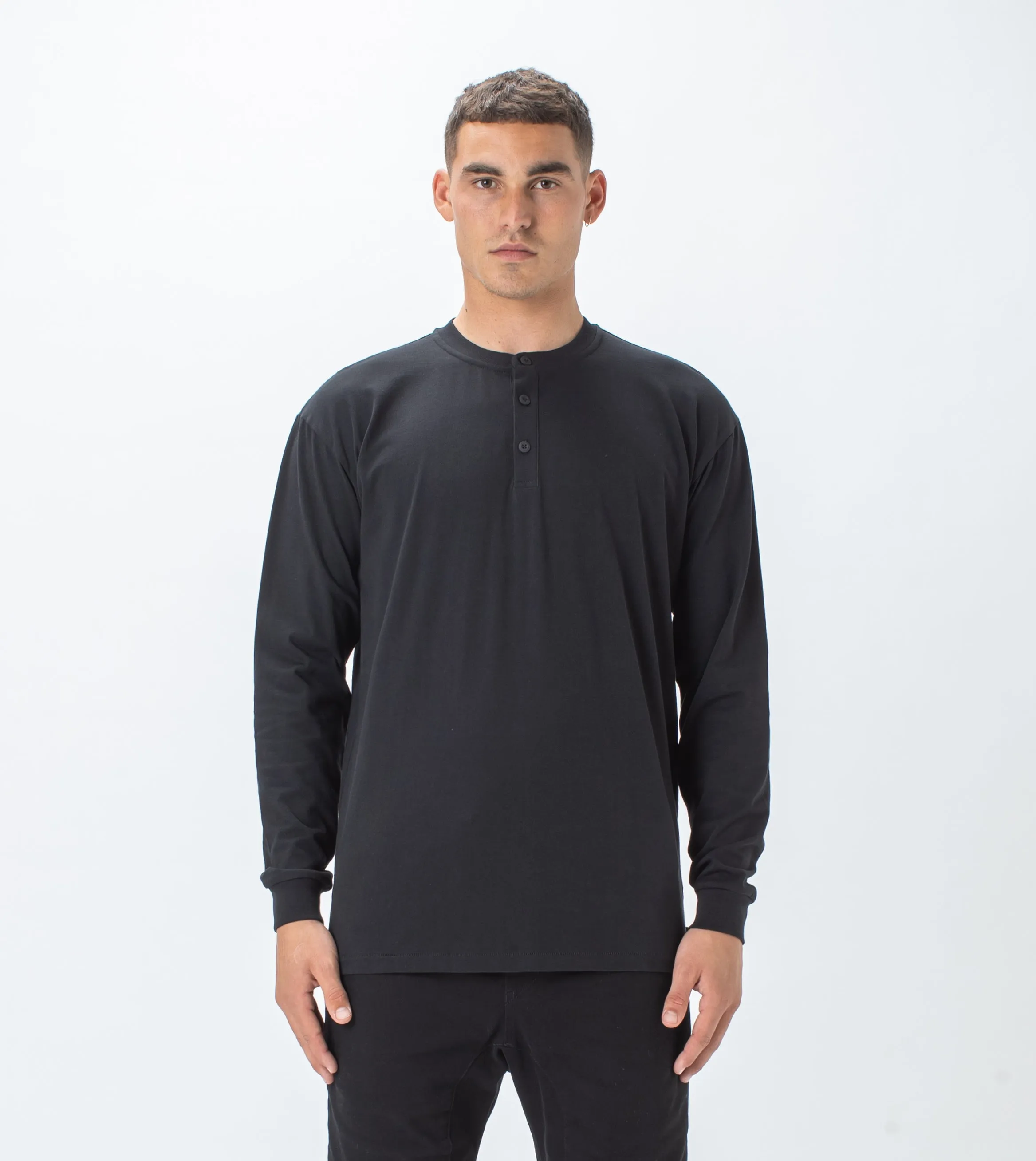 Henley LS Tee Black