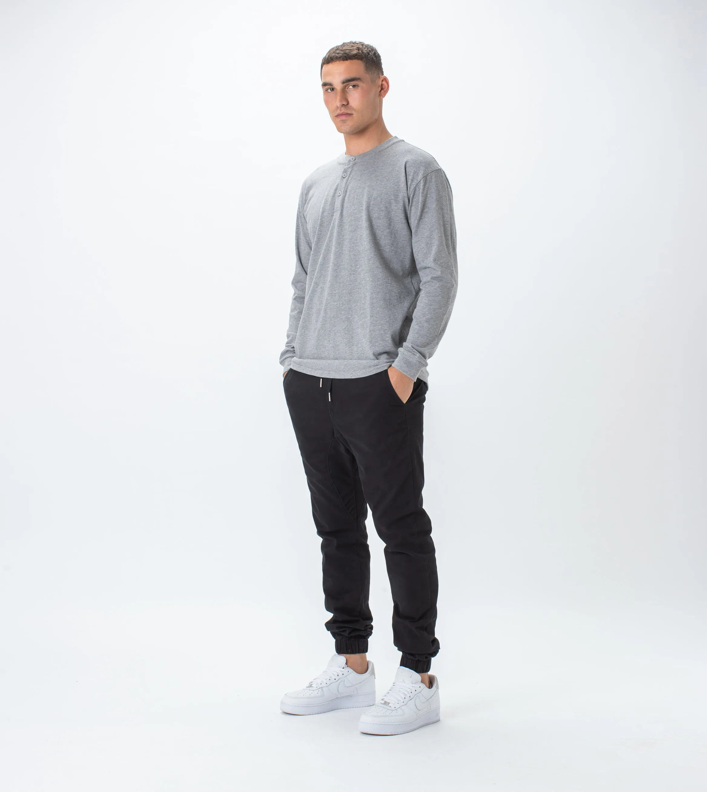 Henley LS Tee Dk Grey Marle