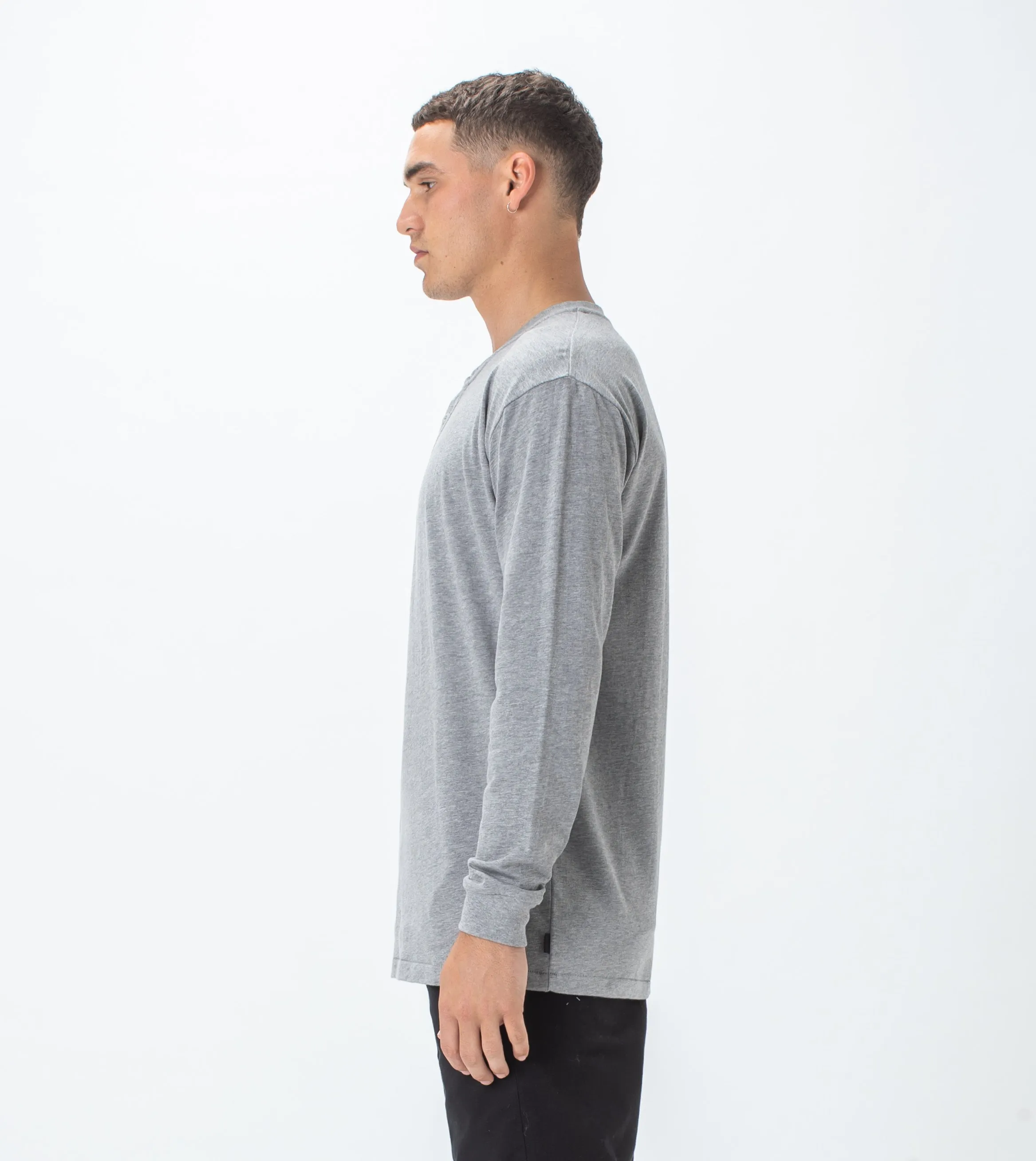 Henley LS Tee Dk Grey Marle