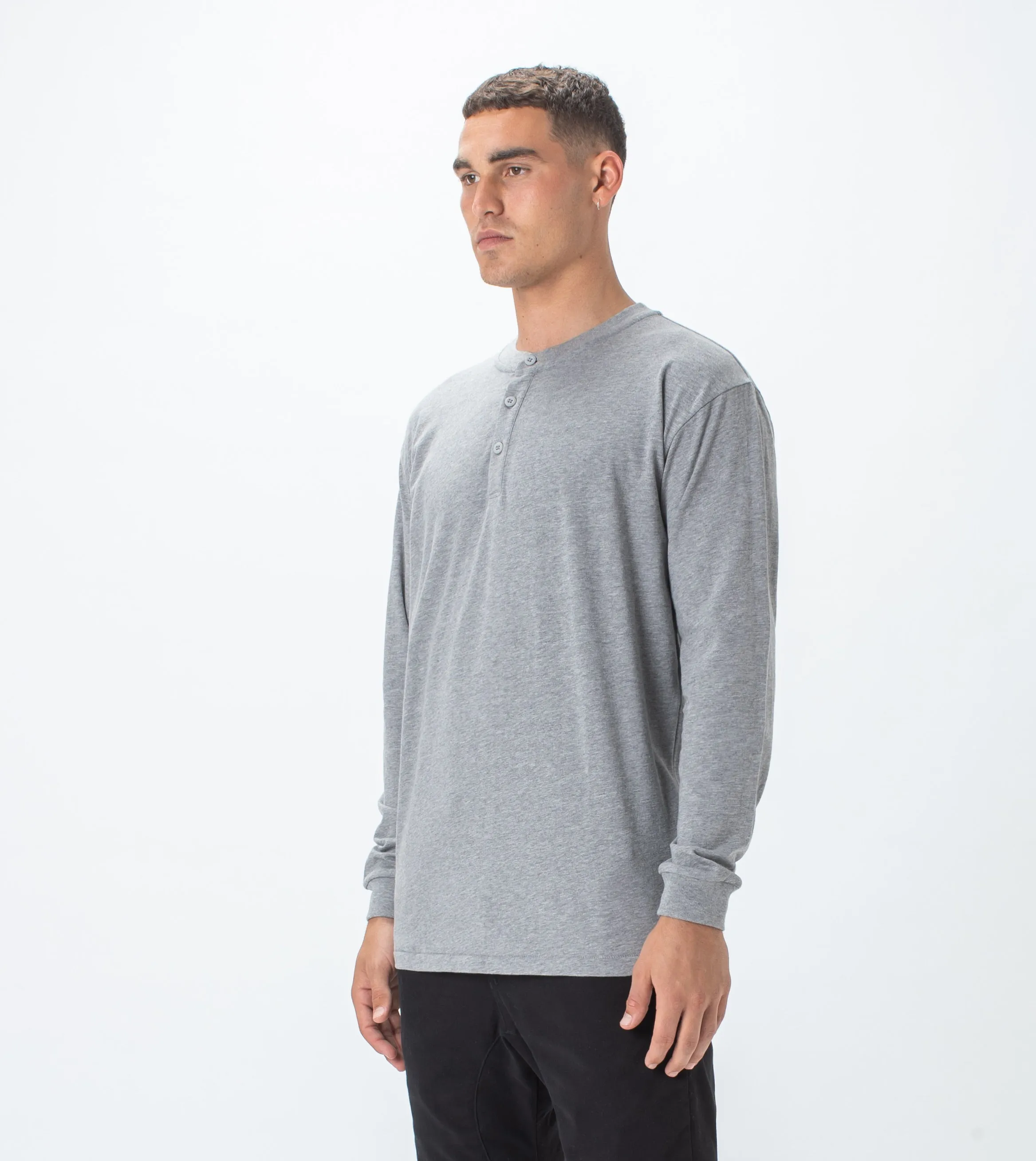 Henley LS Tee Dk Grey Marle