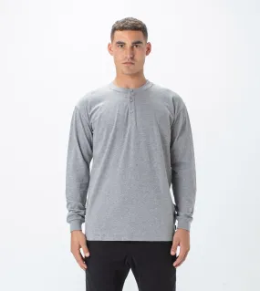 Henley LS Tee Dk Grey Marle