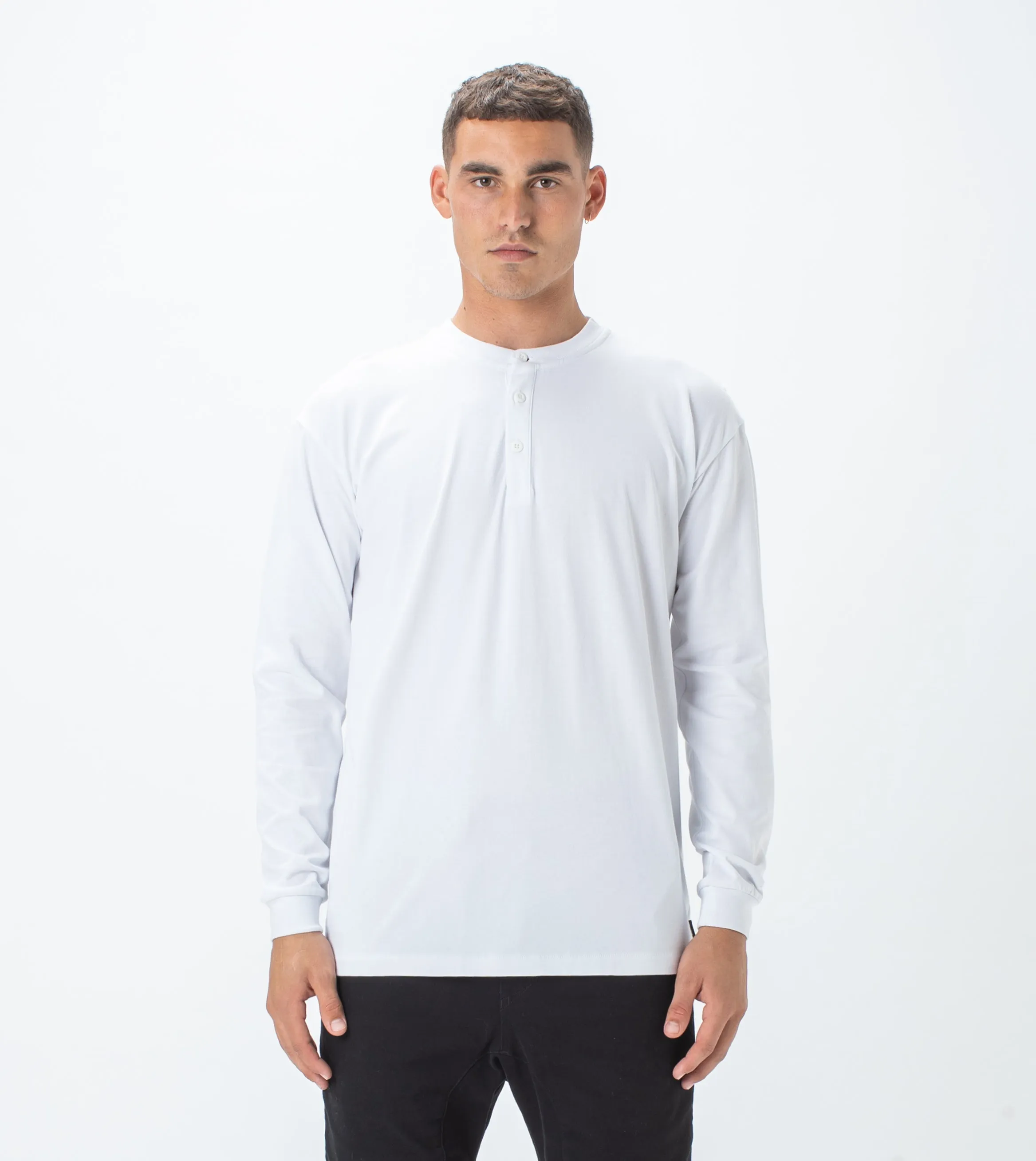 Henley LS Tee White