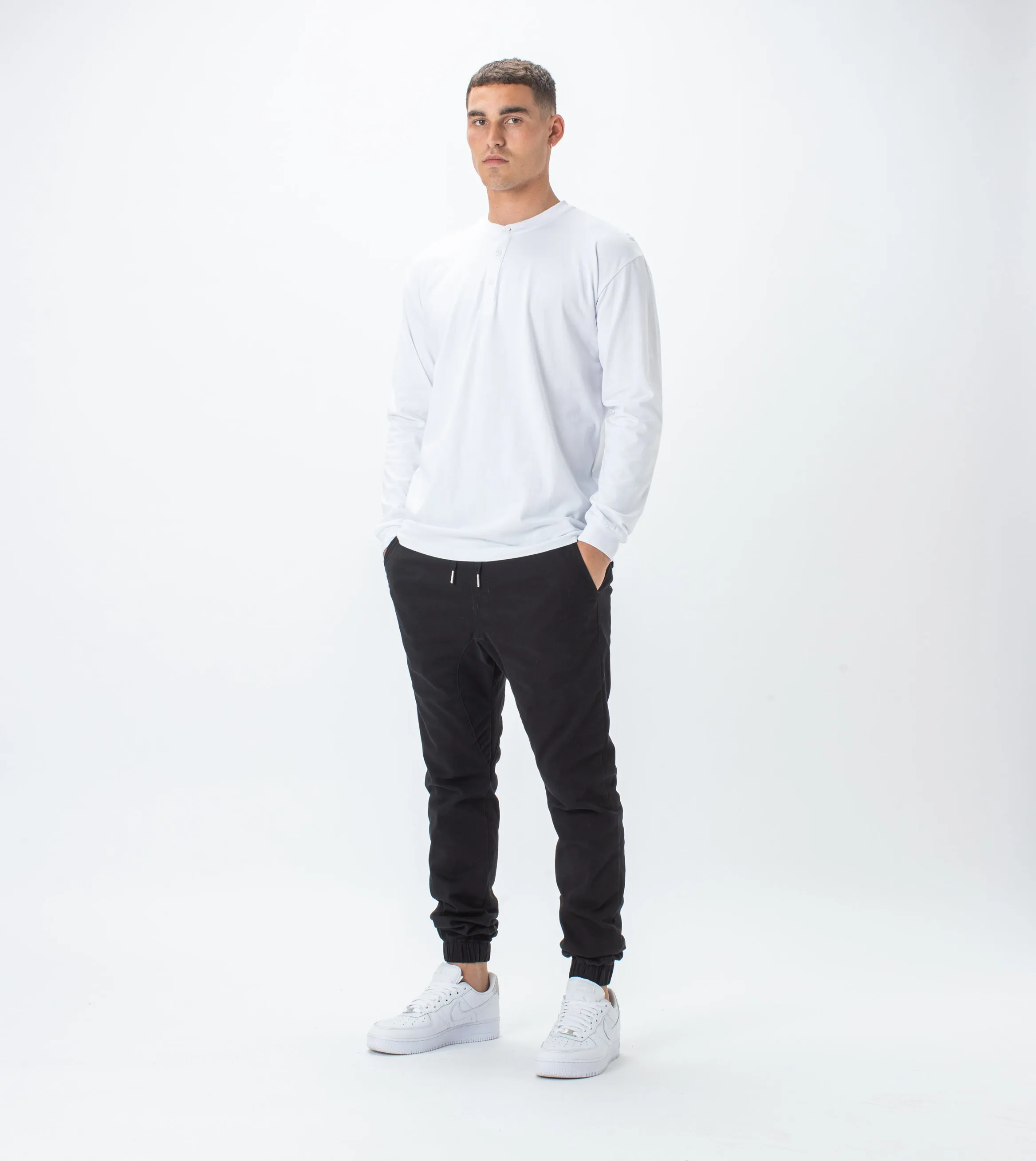 Henley LS Tee White