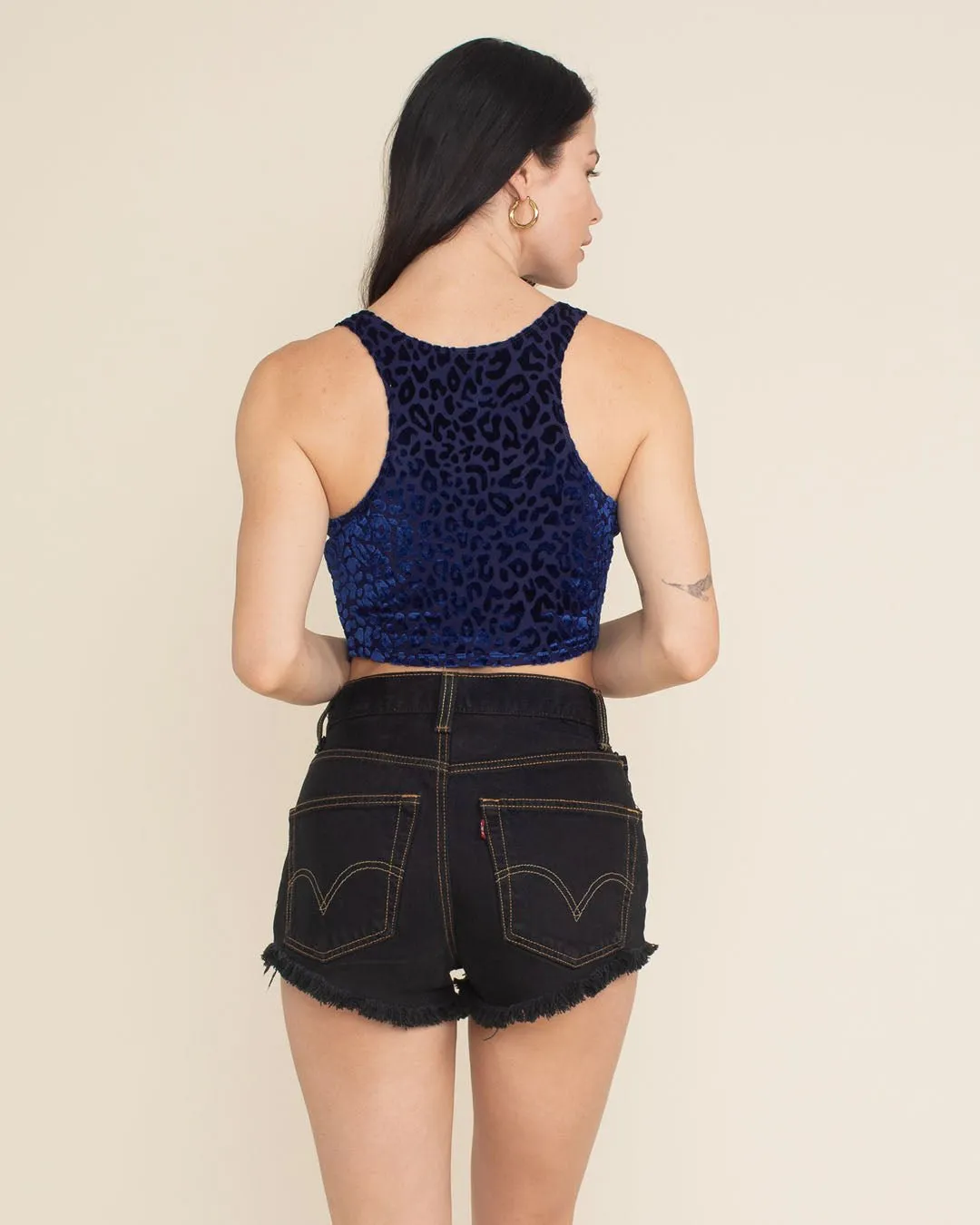 Indigo Leopard Burnout Velvet Crop Tank Top | Women's