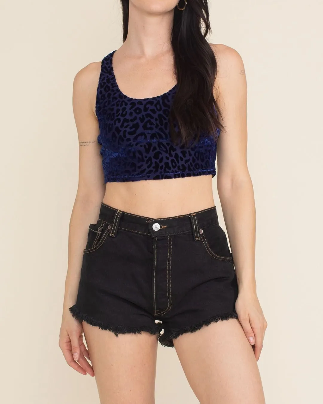 Indigo Leopard Burnout Velvet Crop Tank Top | Women's