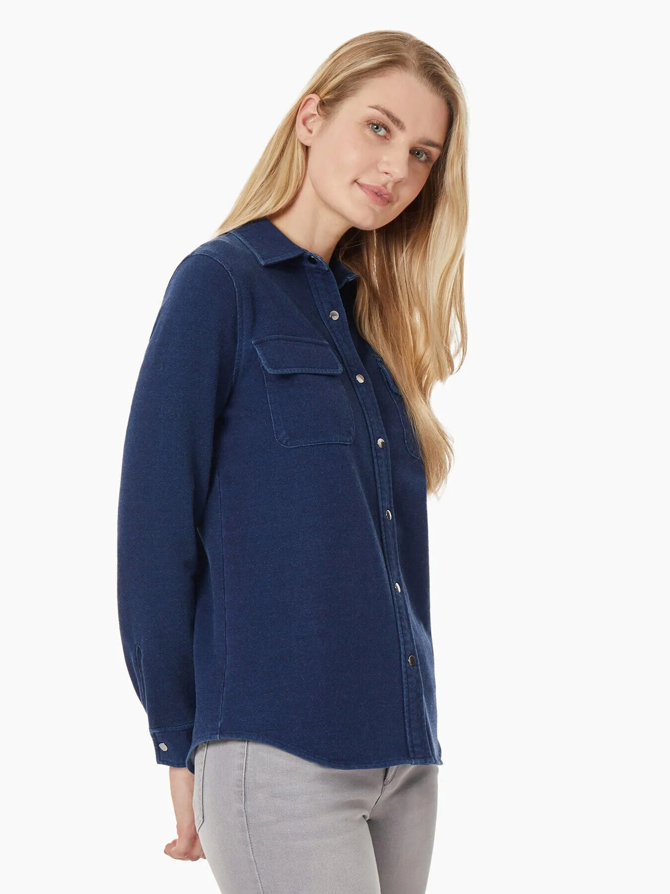 Indigo Rinse Stretch Denim Utility Shirt