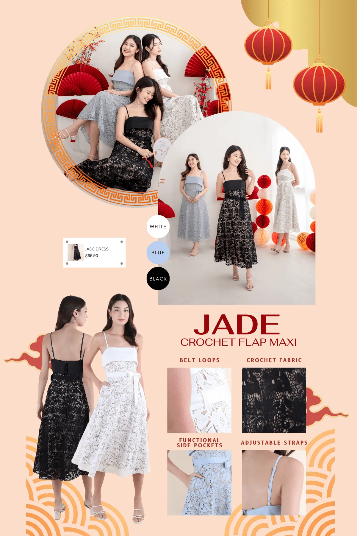 JADE CROCHET FLAP MAXI IN BLACK