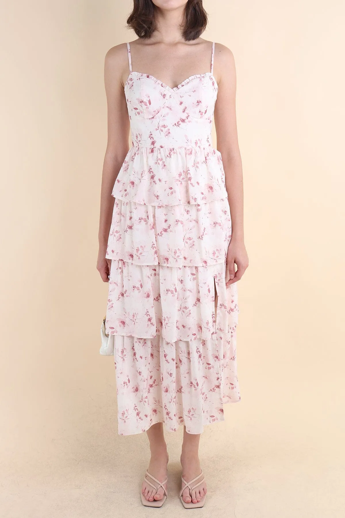 KALLIE FLORAL TIER MAXI IN PINK