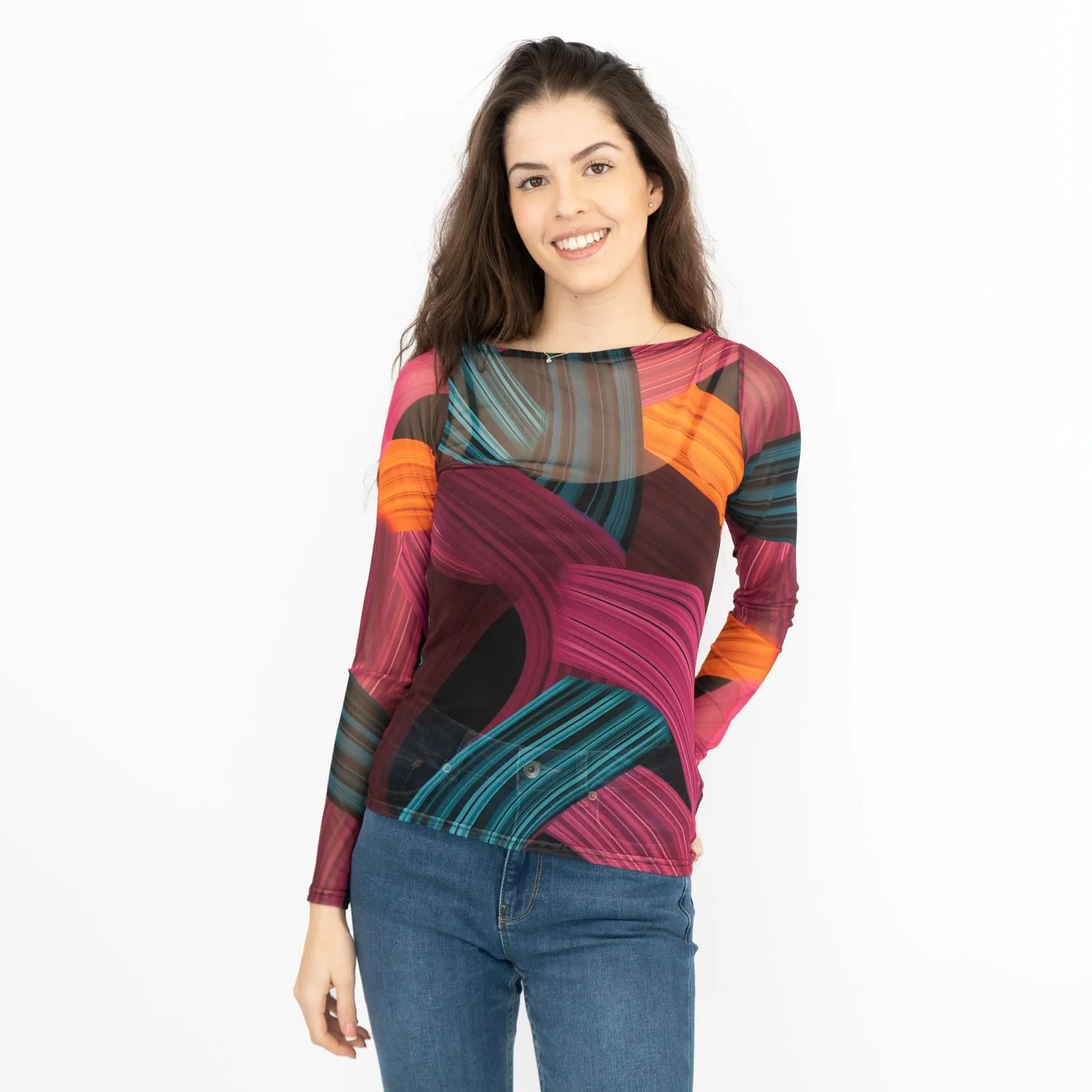 Karen Millen Abstract Purple Long Sleeve Mesh Top