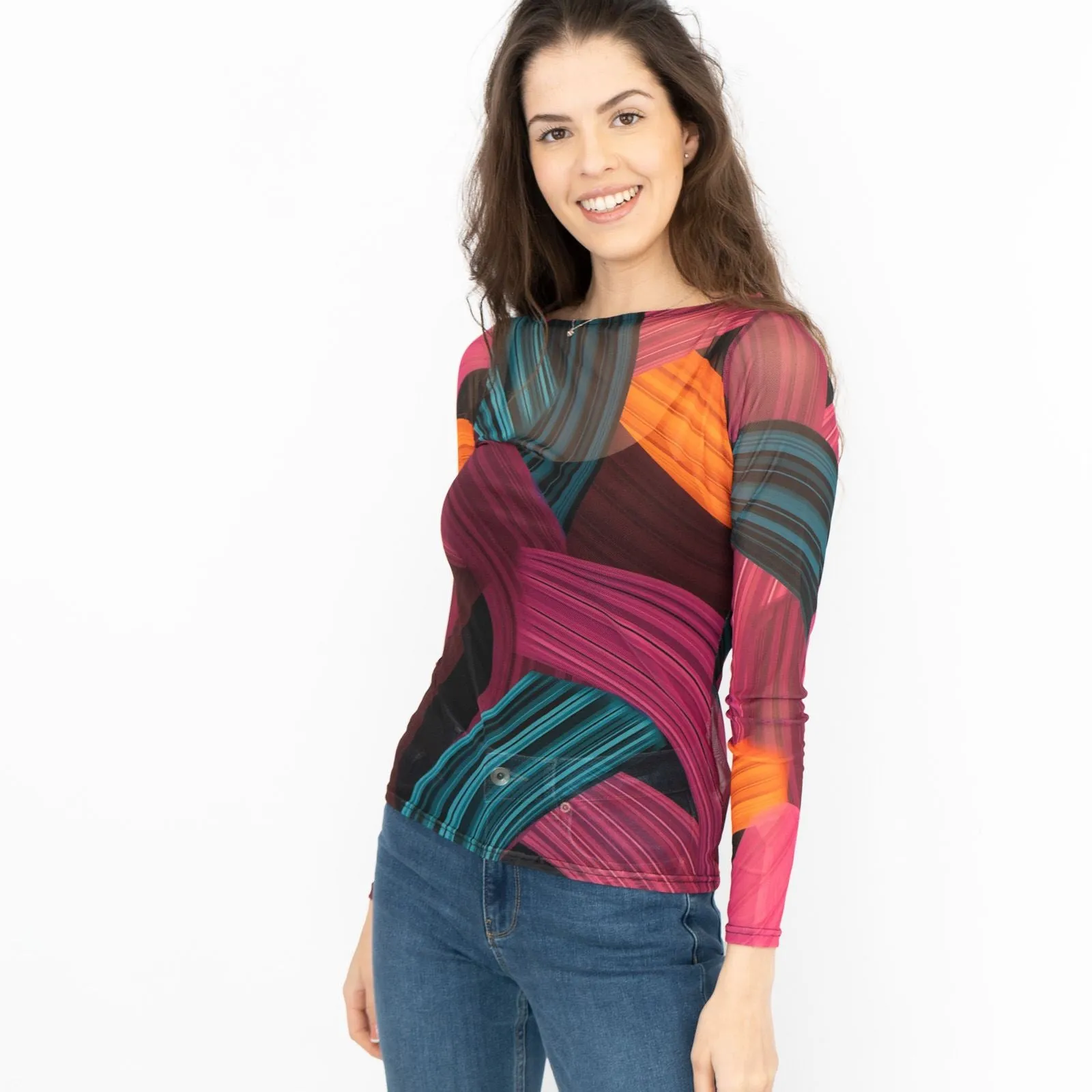 Karen Millen Abstract Purple Long Sleeve Mesh Top